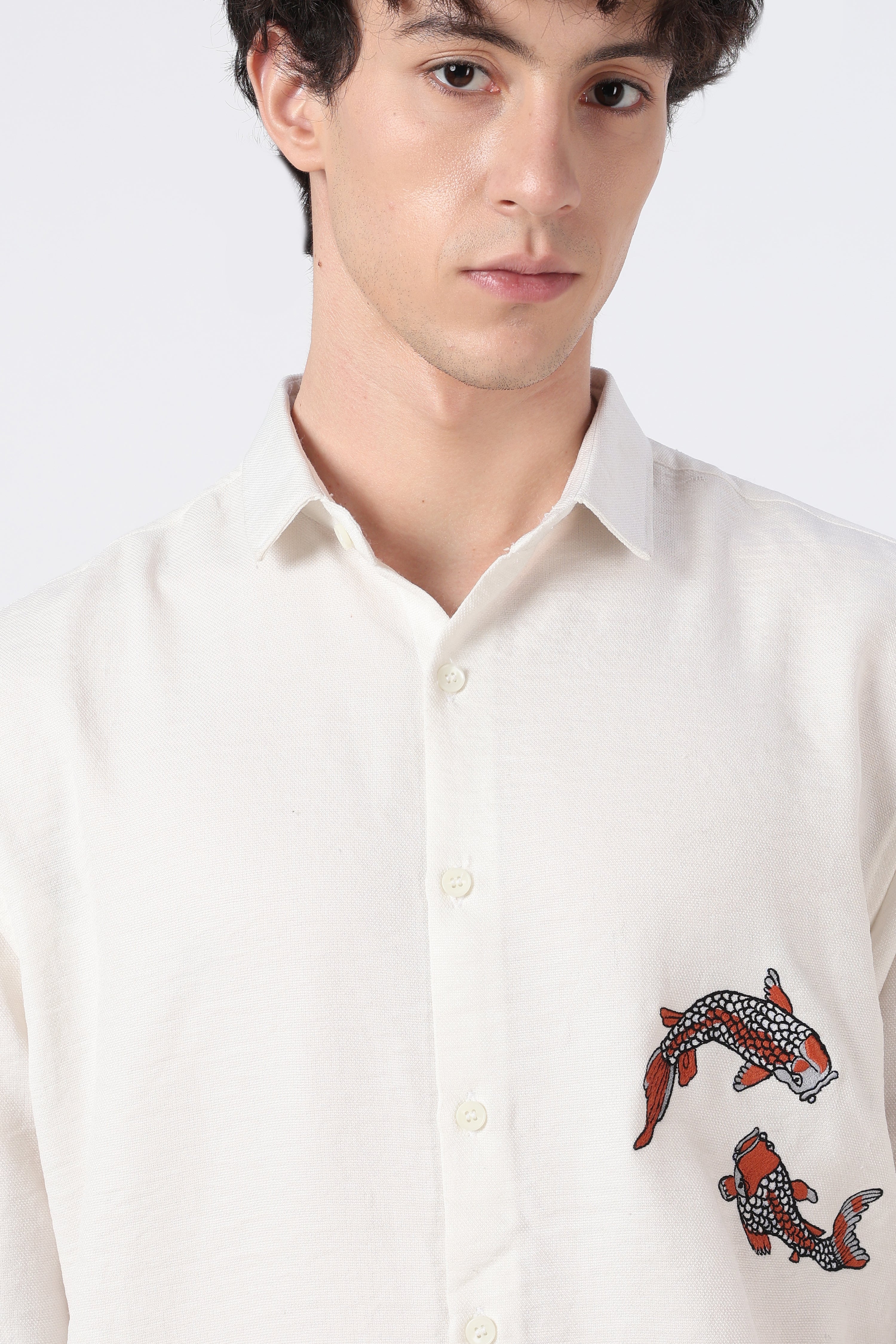 Koi Current Cotton Regular Fit White Embroidered Shirt