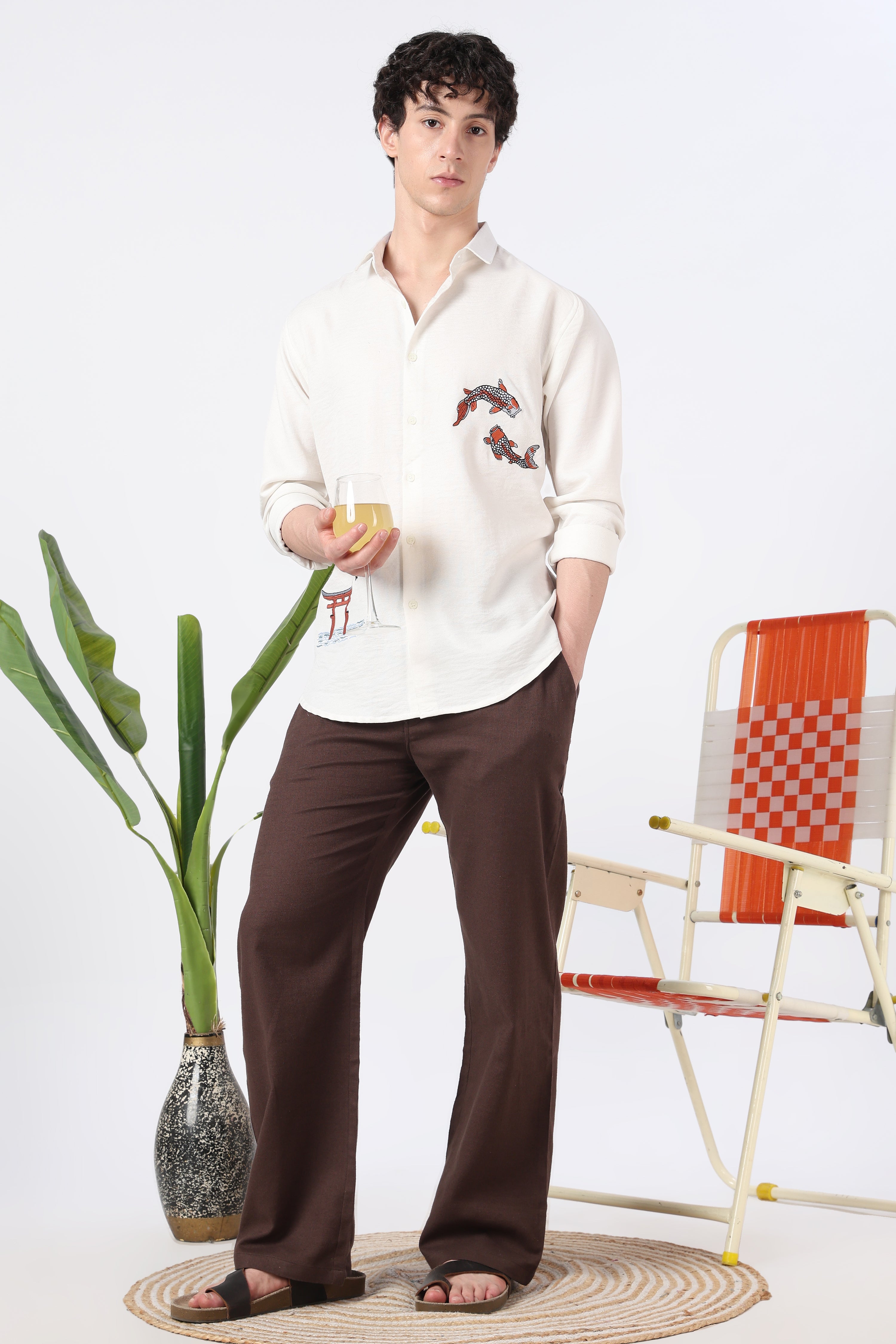 Koi Current Cotton Regular Fit White Embroidered Shirt