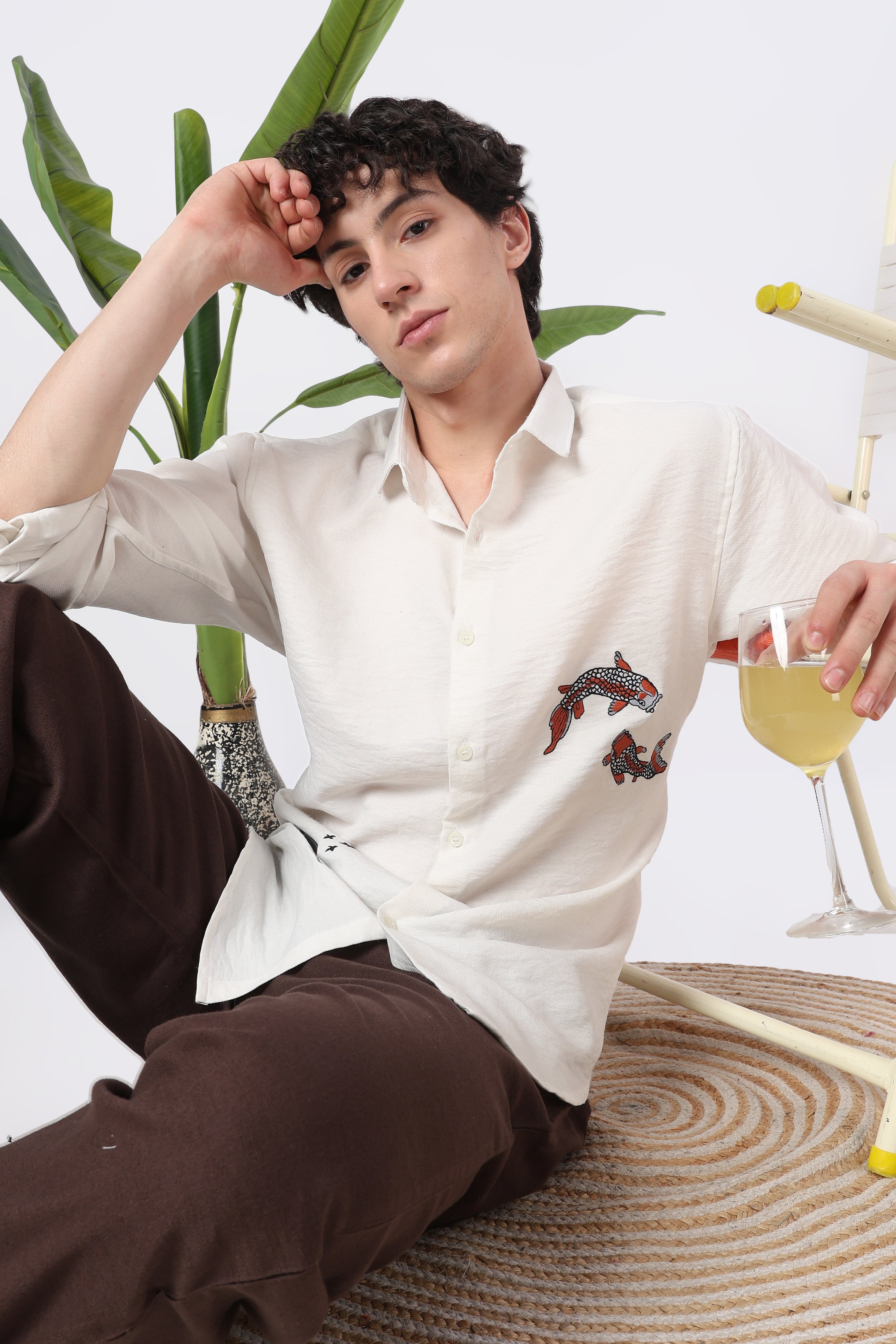 Koi Current Cotton Regular Fit White Embroidered Shirt