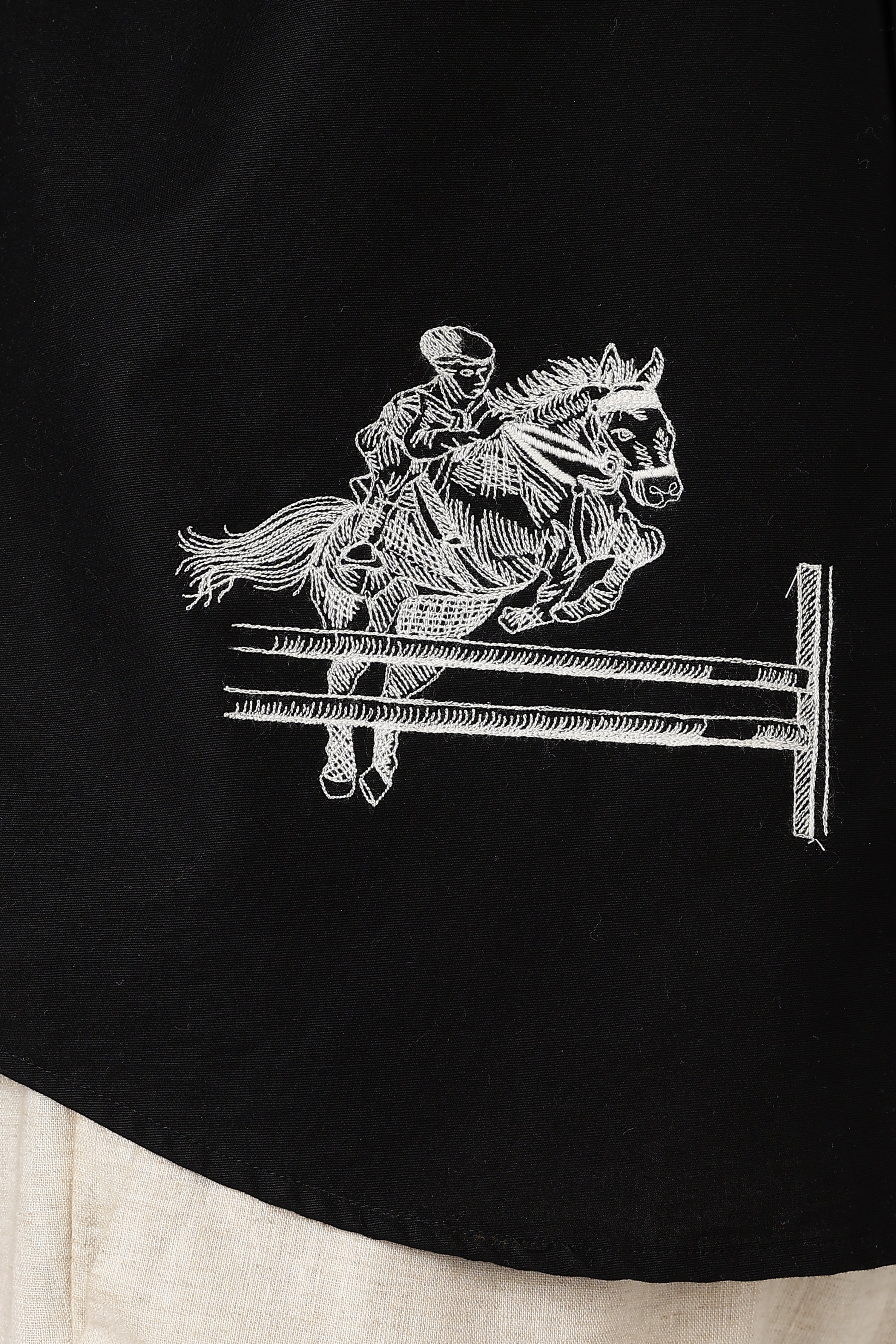 Equestrian Crest Cotton Regular Fit Black Embroidered Shirt