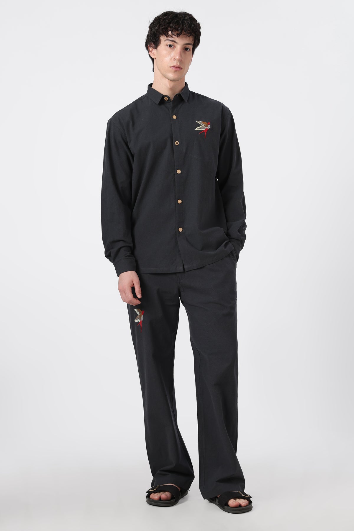 Longtail Bird Black Cotton Co-ordinated Outfits for Mens
