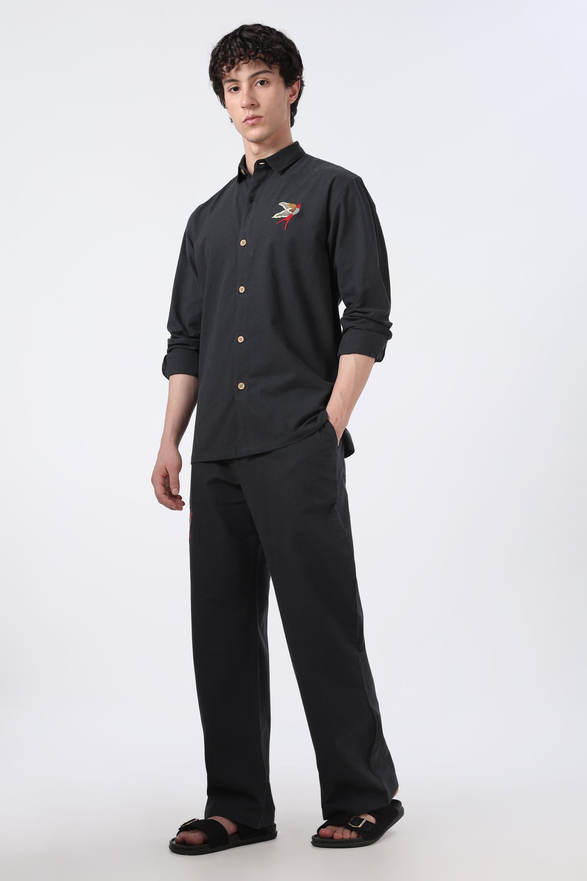 Longtail Bird Black Cotton Co-ordinated Outfits for Mens