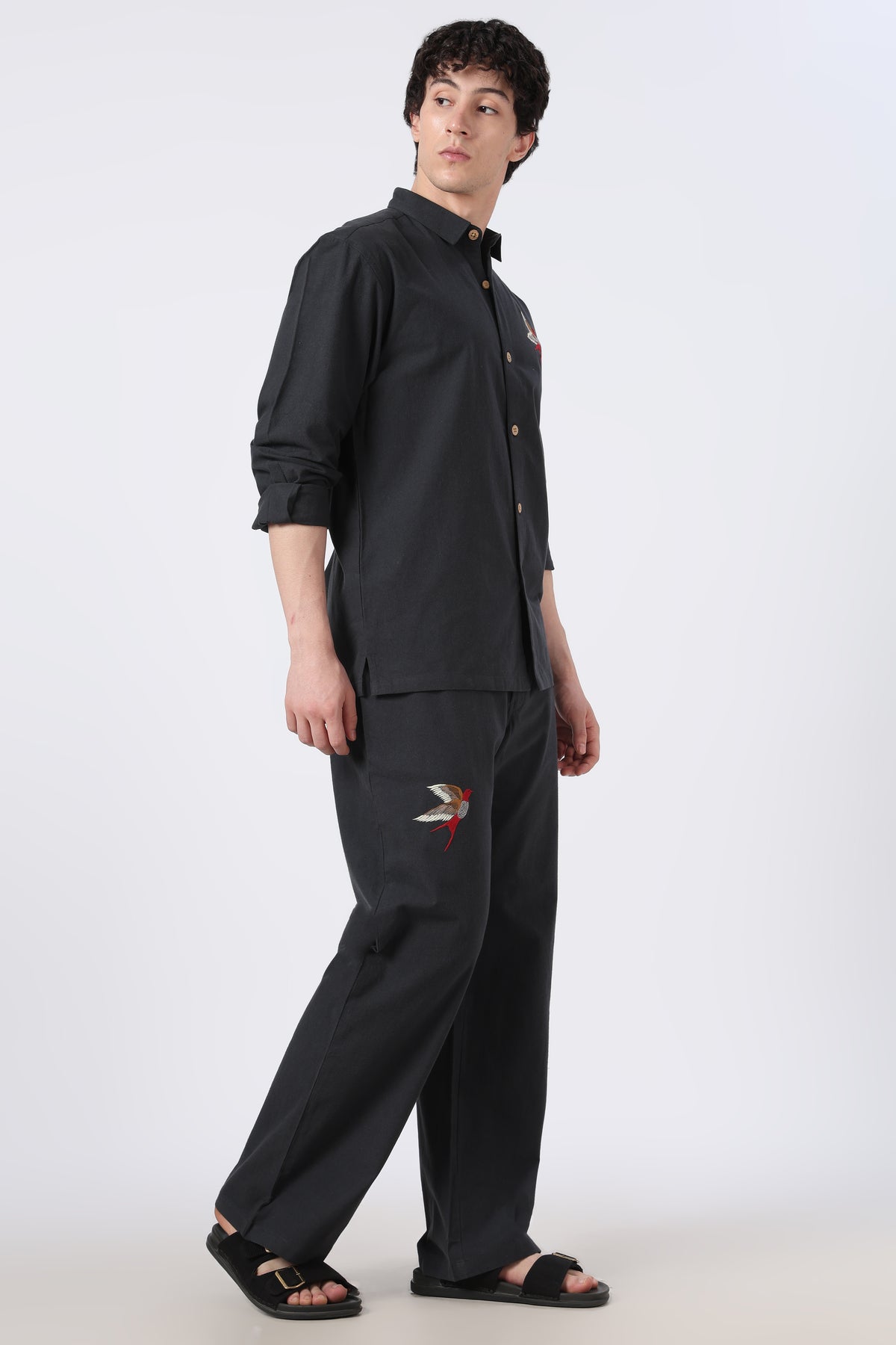 Longtail Bird Black Cotton Co-ordinated Outfits for Mens