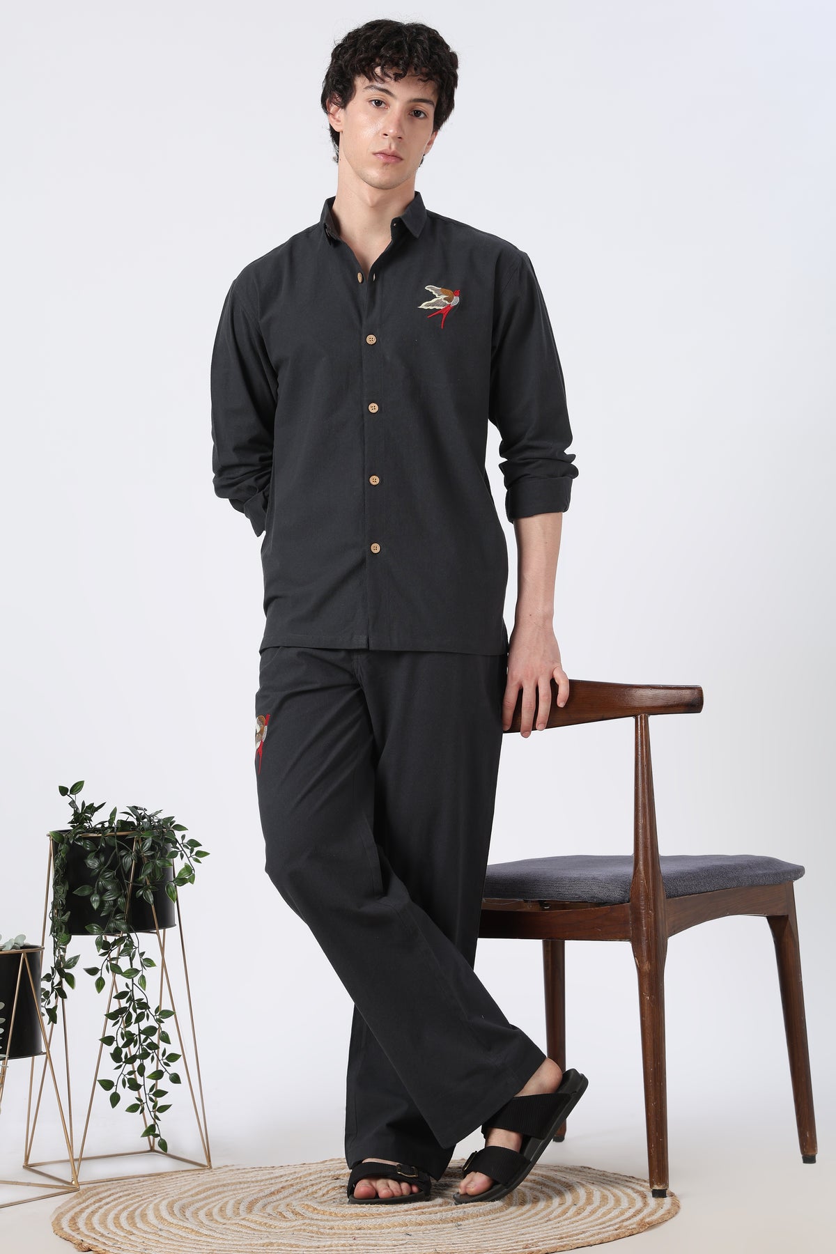 Longtail Bird Black Cotton Co-ordinated Outfits for Mens