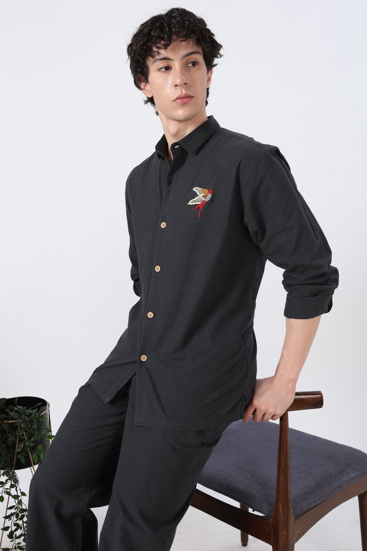 Longtail Bird Black Cotton Co-ordinated Outfits for Mens