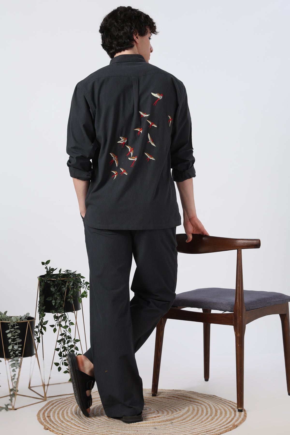 Longtail Bird Black Cotton Co-ordinated Outfits for Mens