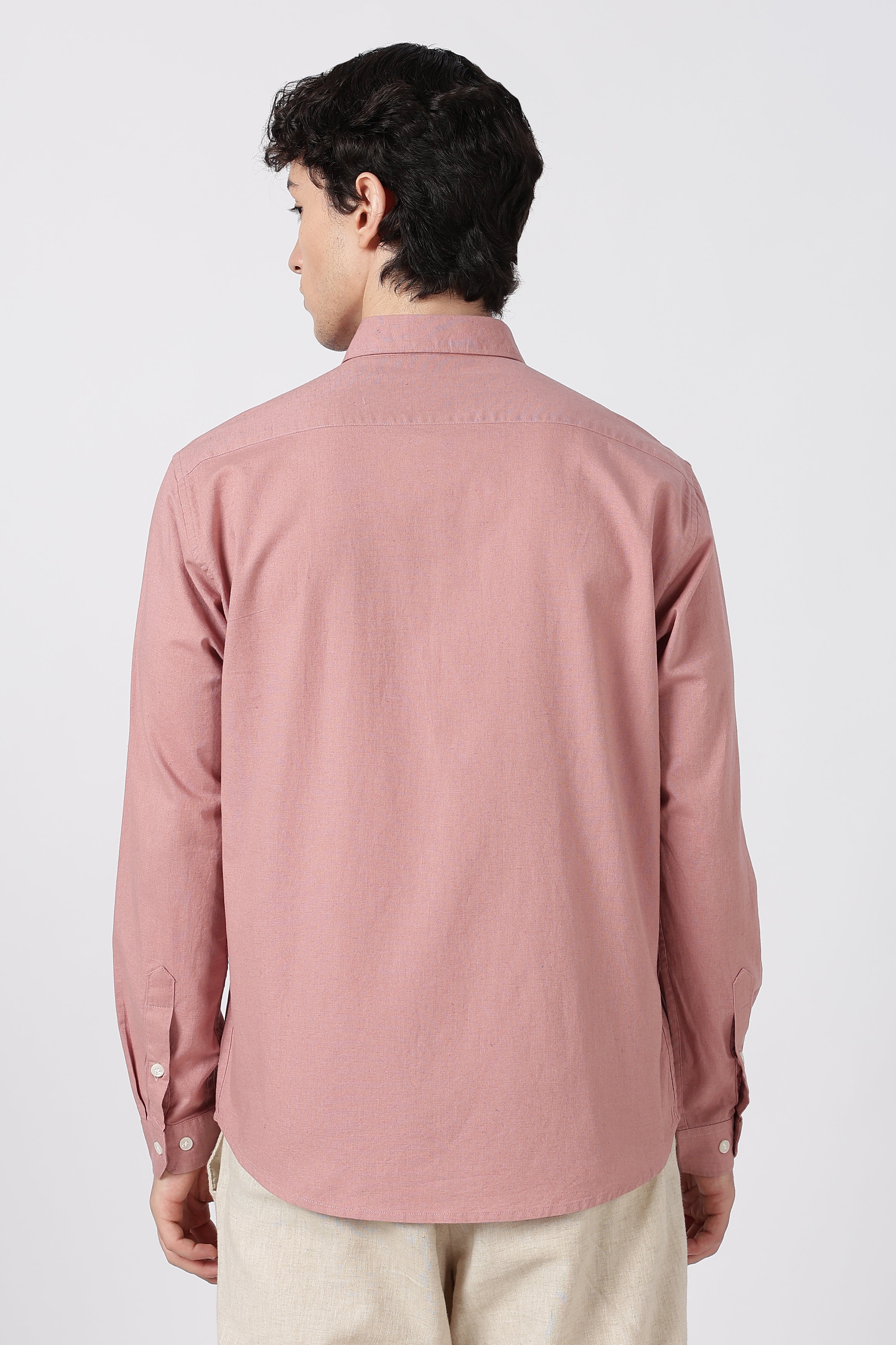 Cocktail-Themed Cotton Regular Fit Dusty Pink Embroidered Shirt