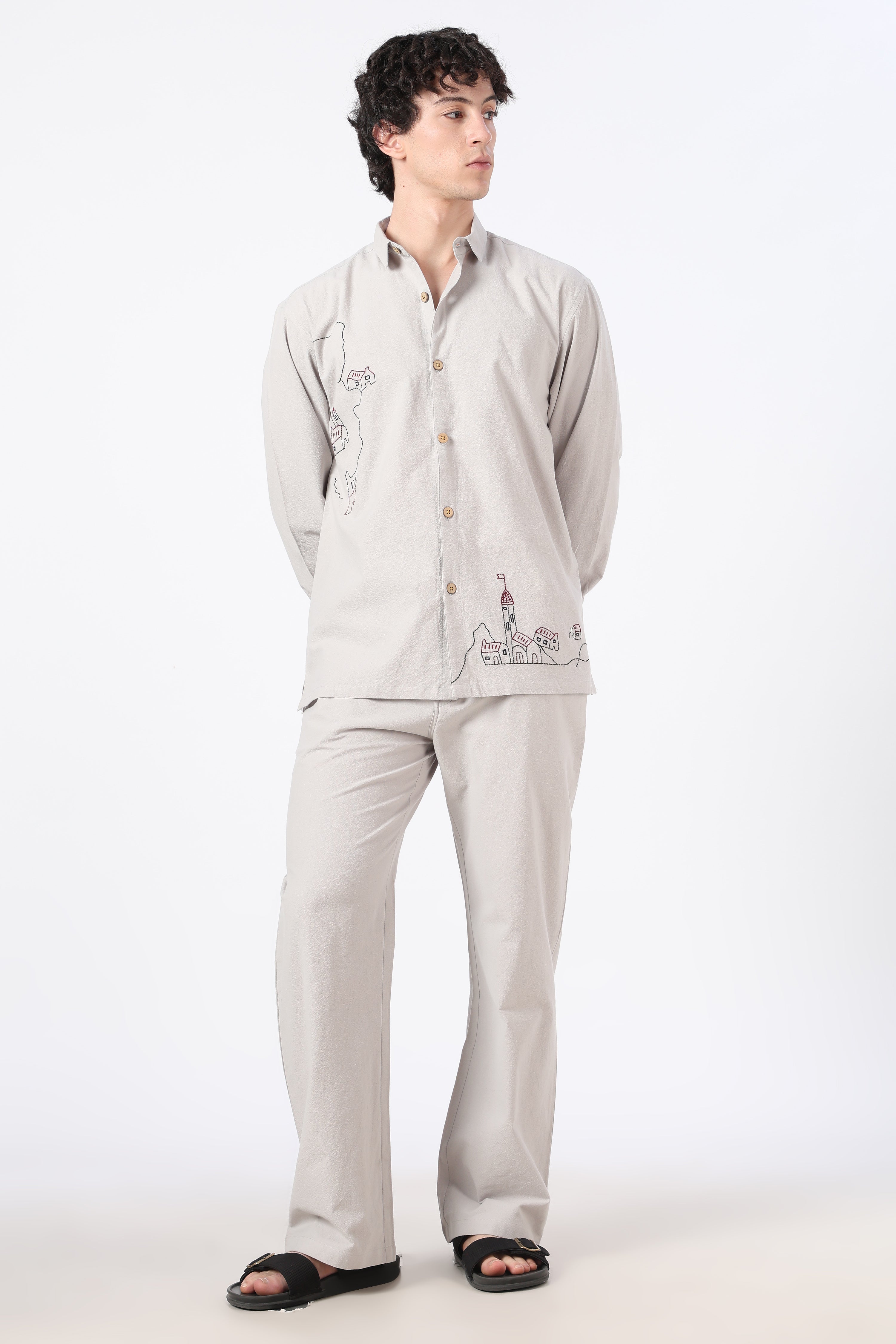 Village Stroll Grey Cotton Co-ordinated Outfits for Mens