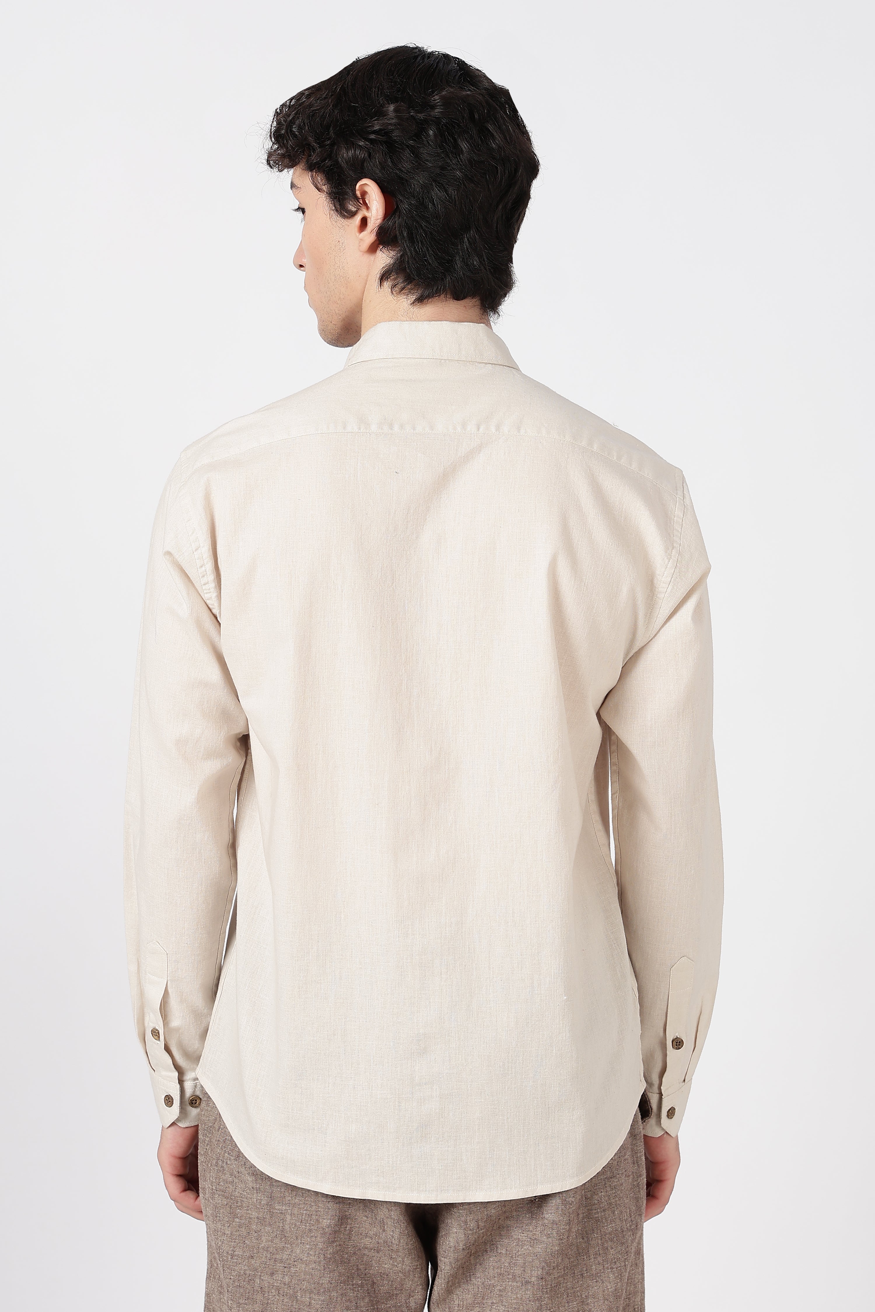 Limon Cello Cotton Regular Fit Beige Embroidered Shirt