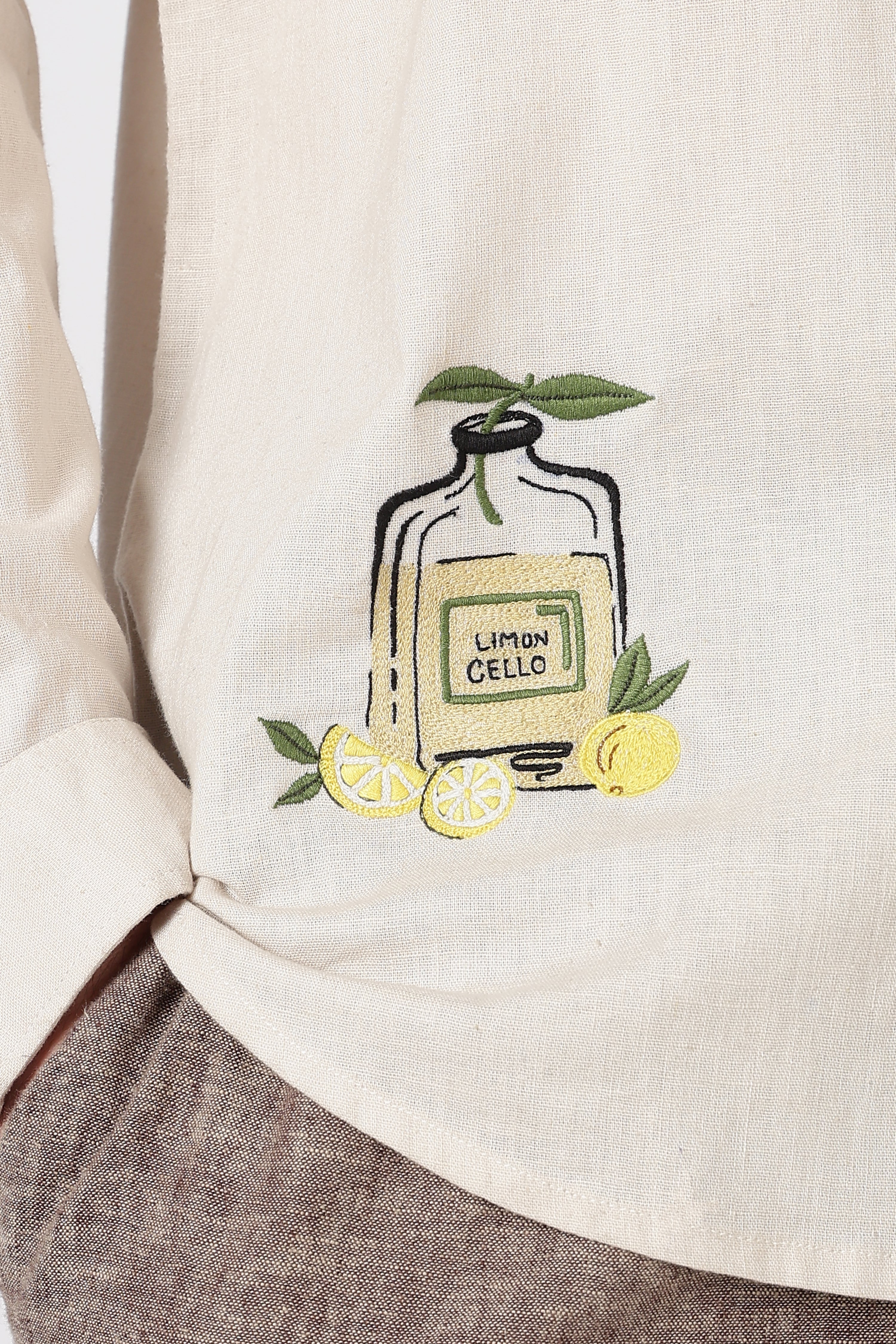 Limon Cello Cotton Regular Fit Beige Embroidered Shirt