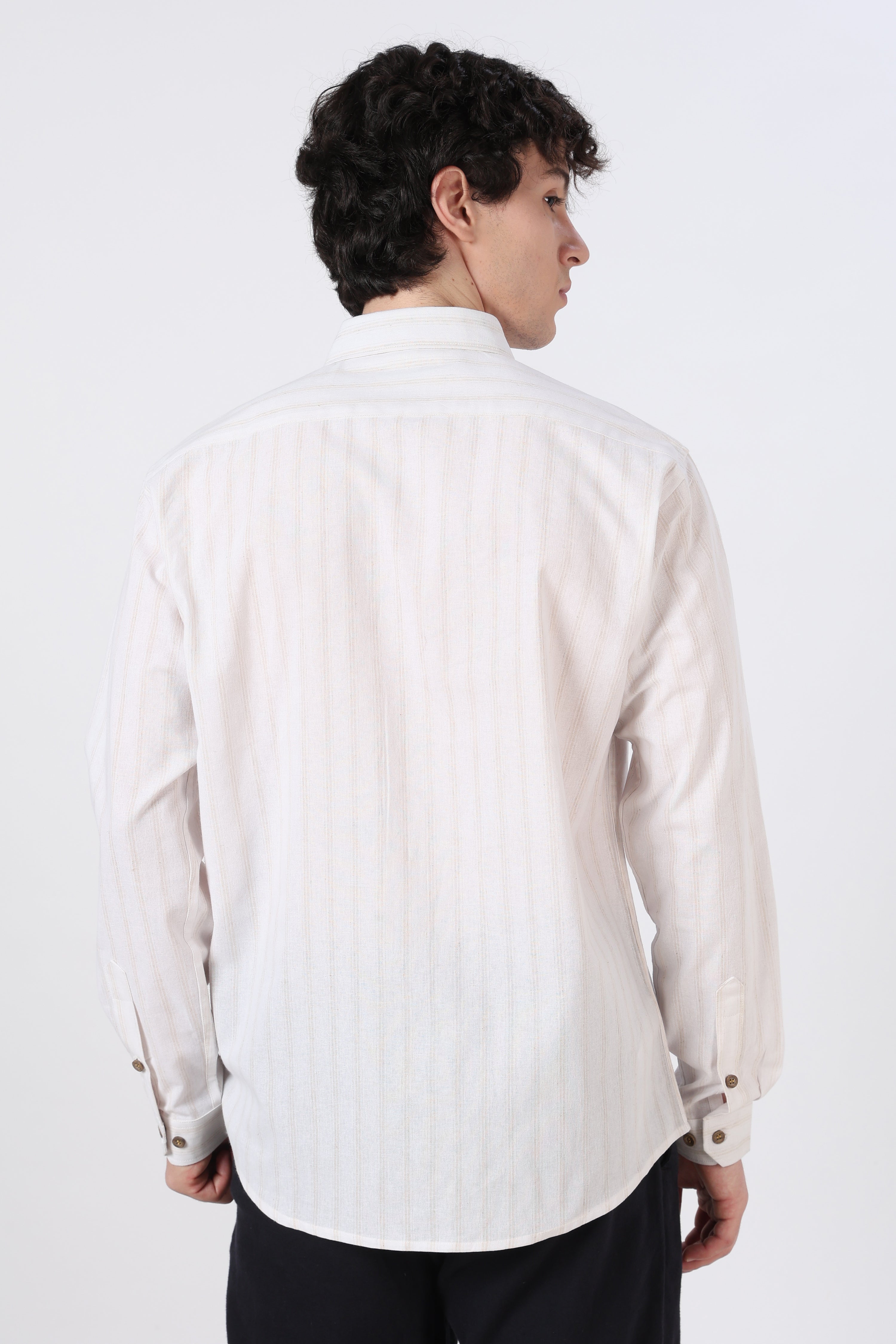 Sicilian Vista Cotton Regular Fit White Striped Embroidered Shirt