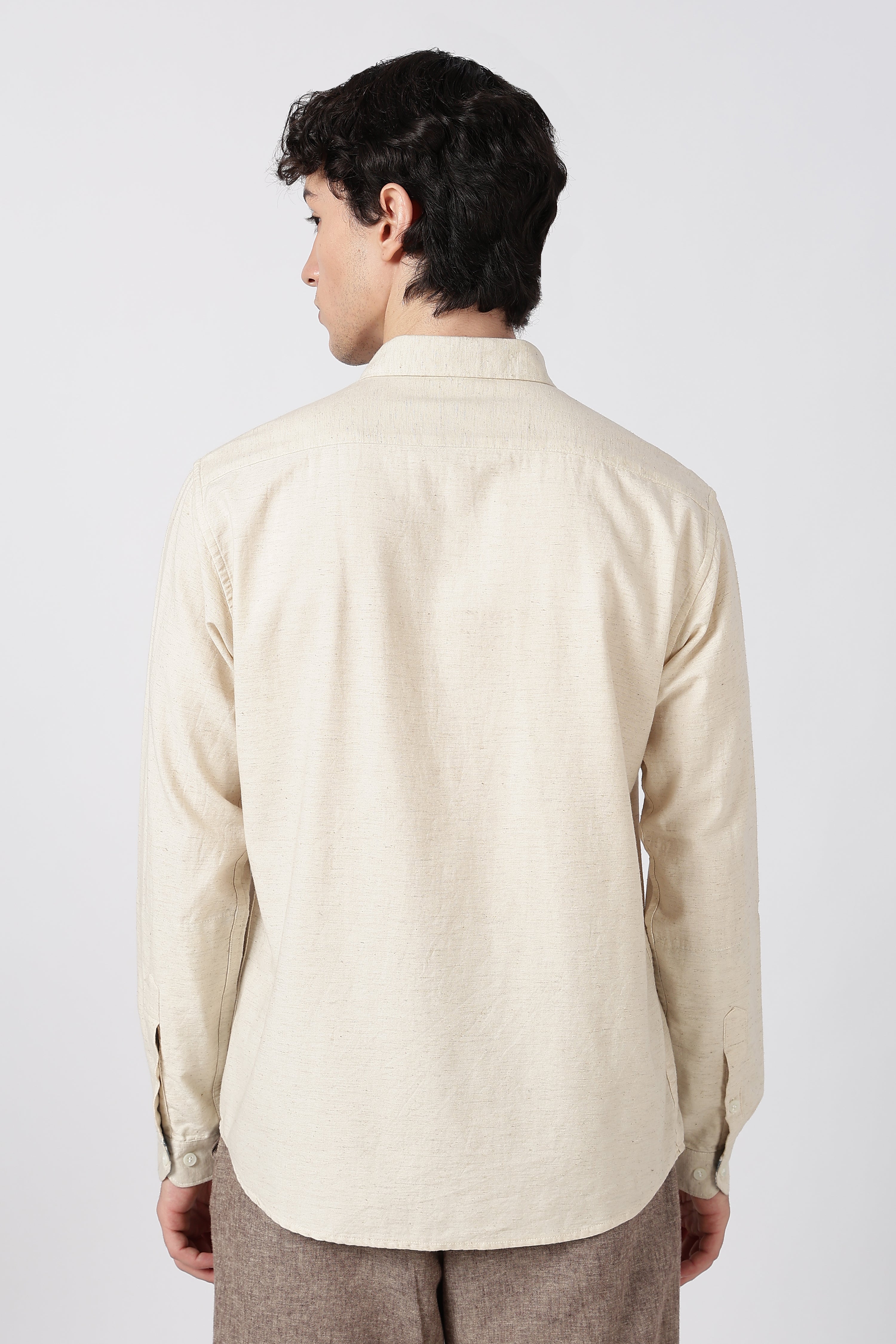 Kingfisher Cotton Regular Fit Beige Embroidered Shirt