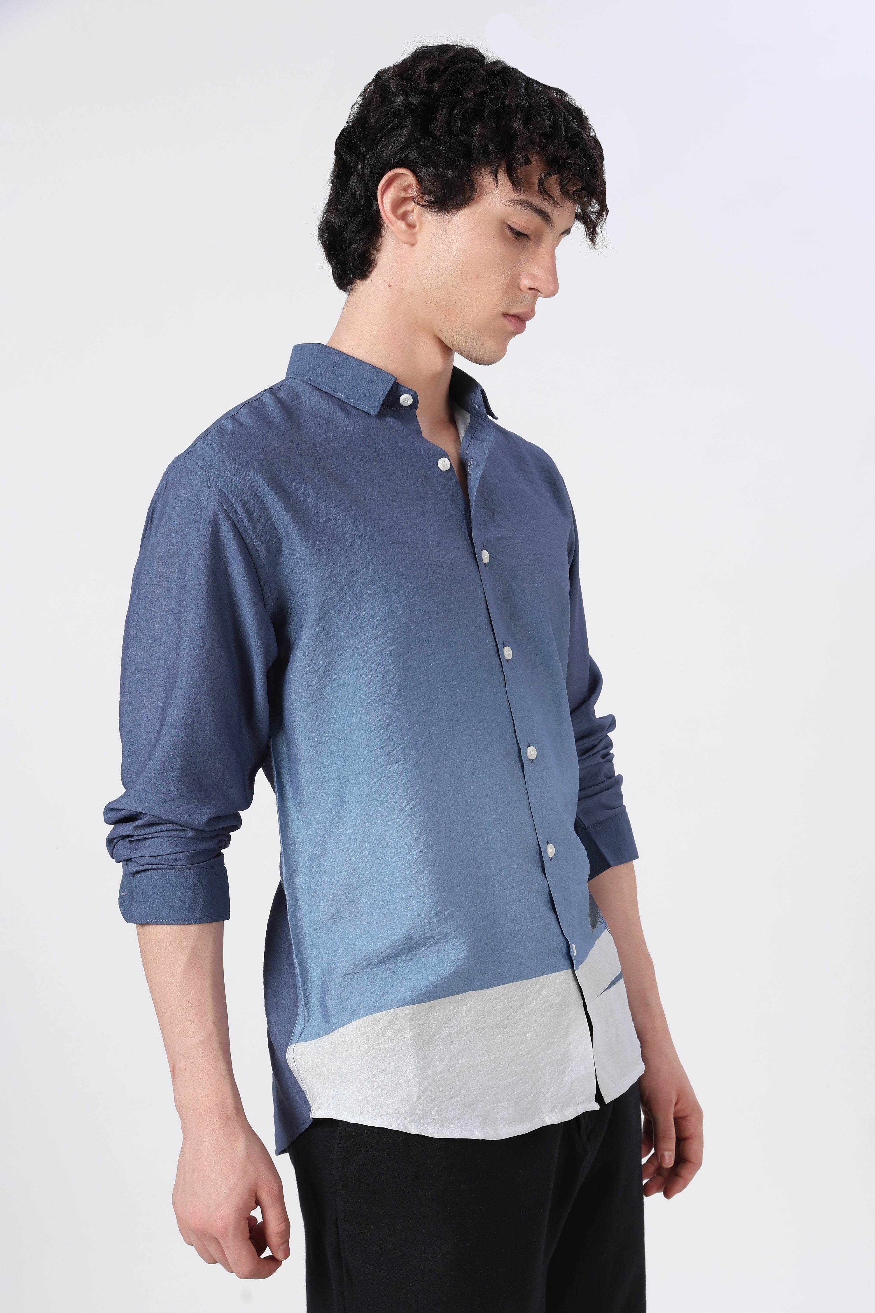 Lone Horizon Cotton Regular Fit Blue Printed Shirt
