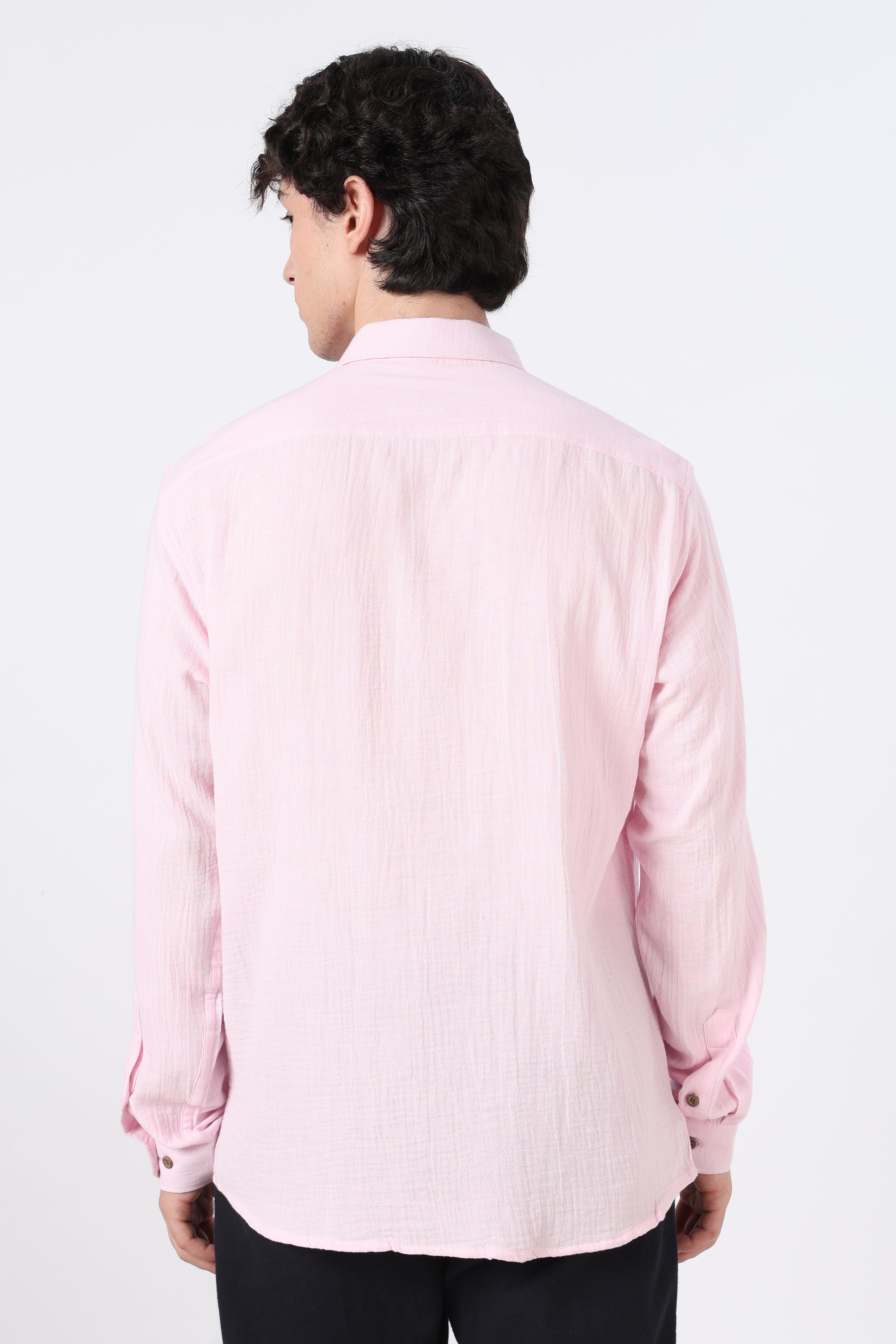 Traveller's favourite Regular Fit 100% Cotton Muslin Double Cloth Pink Embroidered Shirt