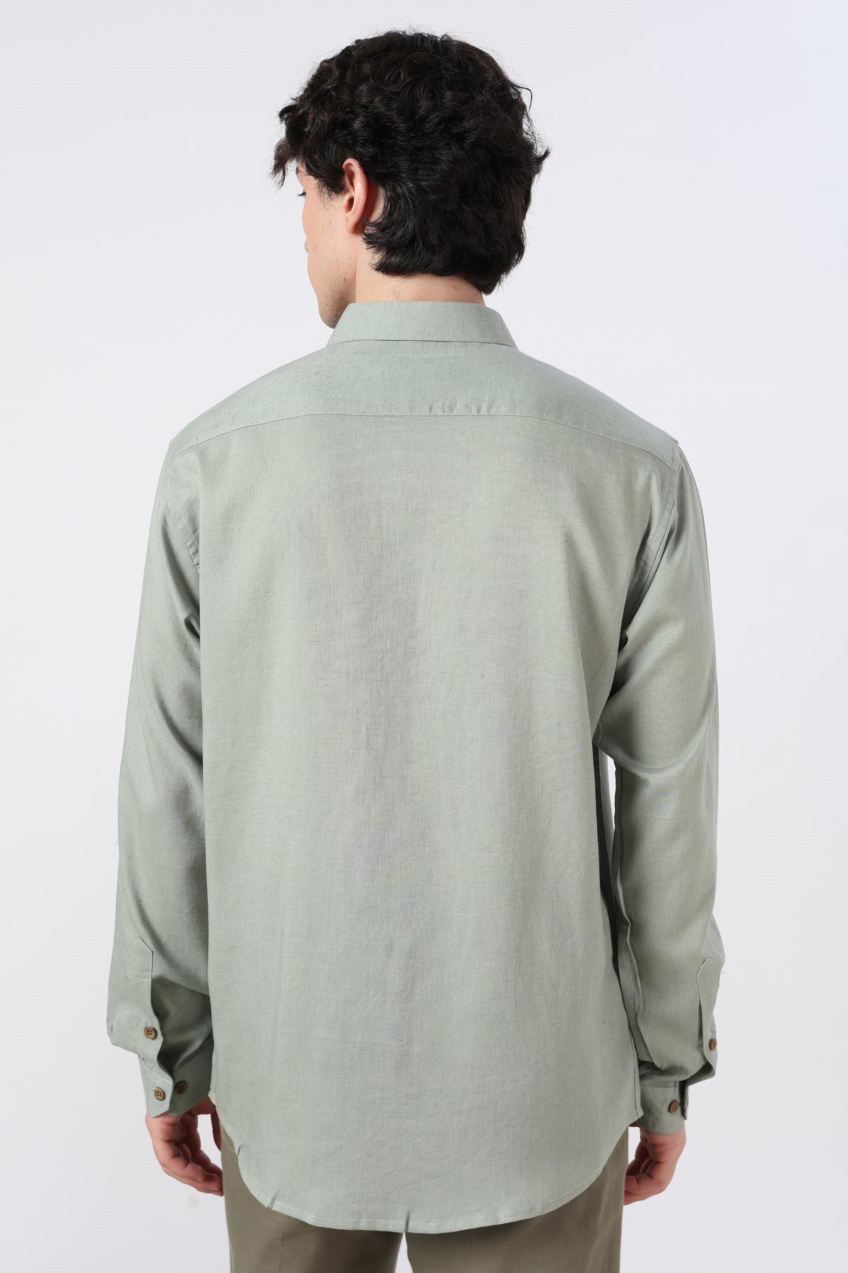 Coastal Escape Cotton Regular Fit Sage Green Embroidered Shirt