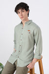 Coastal Escape Cotton Regular Fit Sage Green Embroidered Shirt