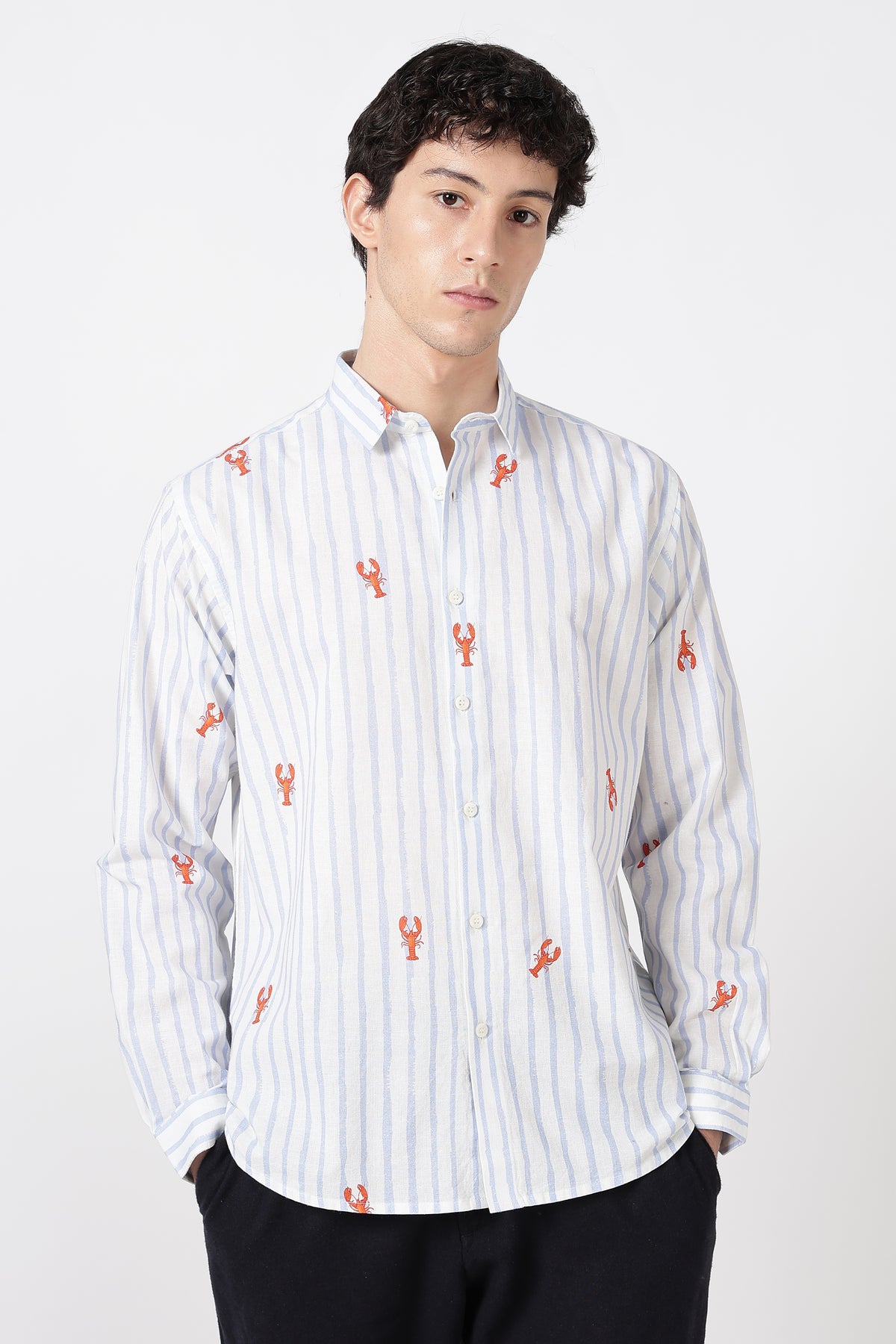 Lobster Tide Cotton Regular Fit Sky Blue Printed Shirt