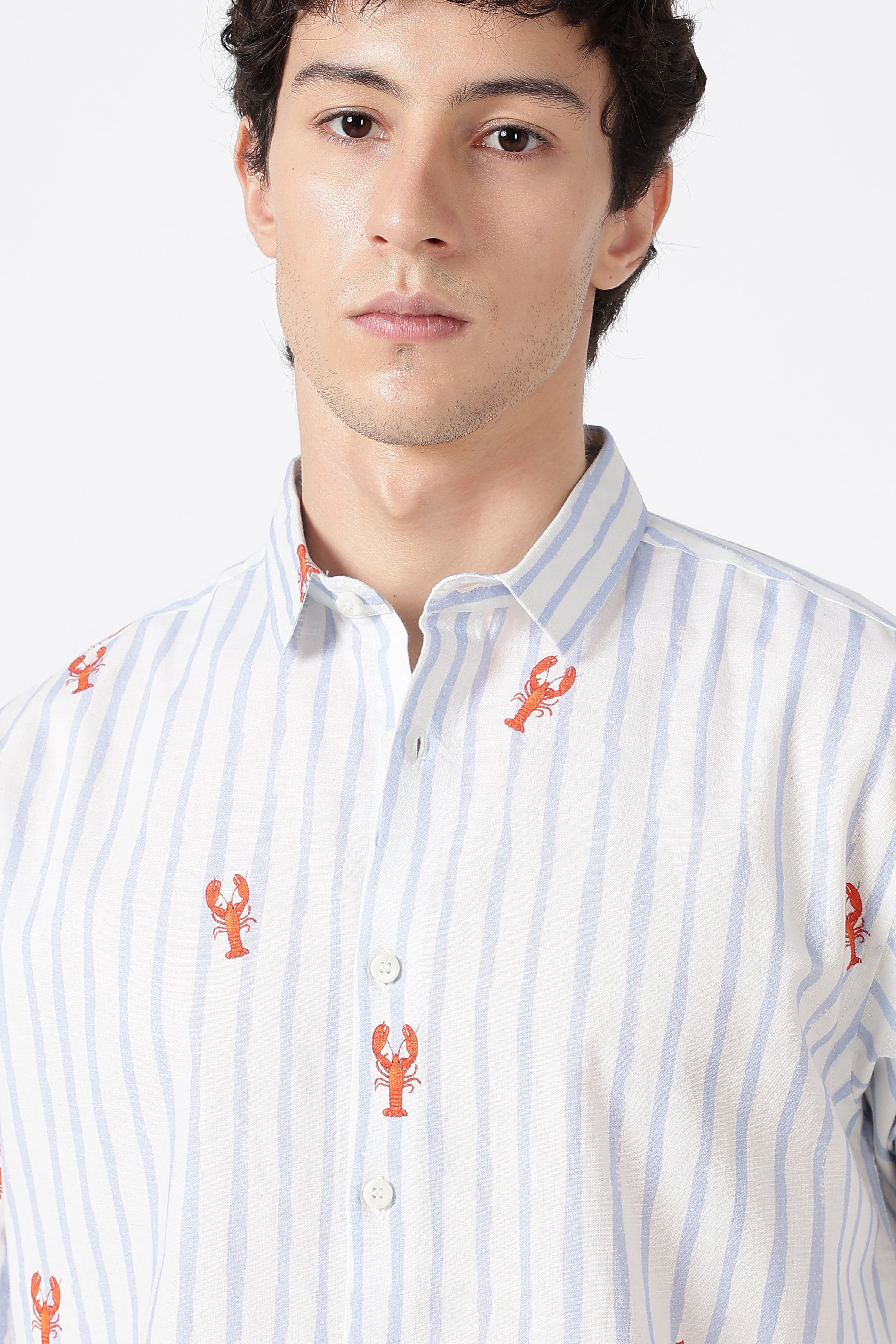 Lobster Tide Cotton Regular Fit Sky Blue Printed Shirt
