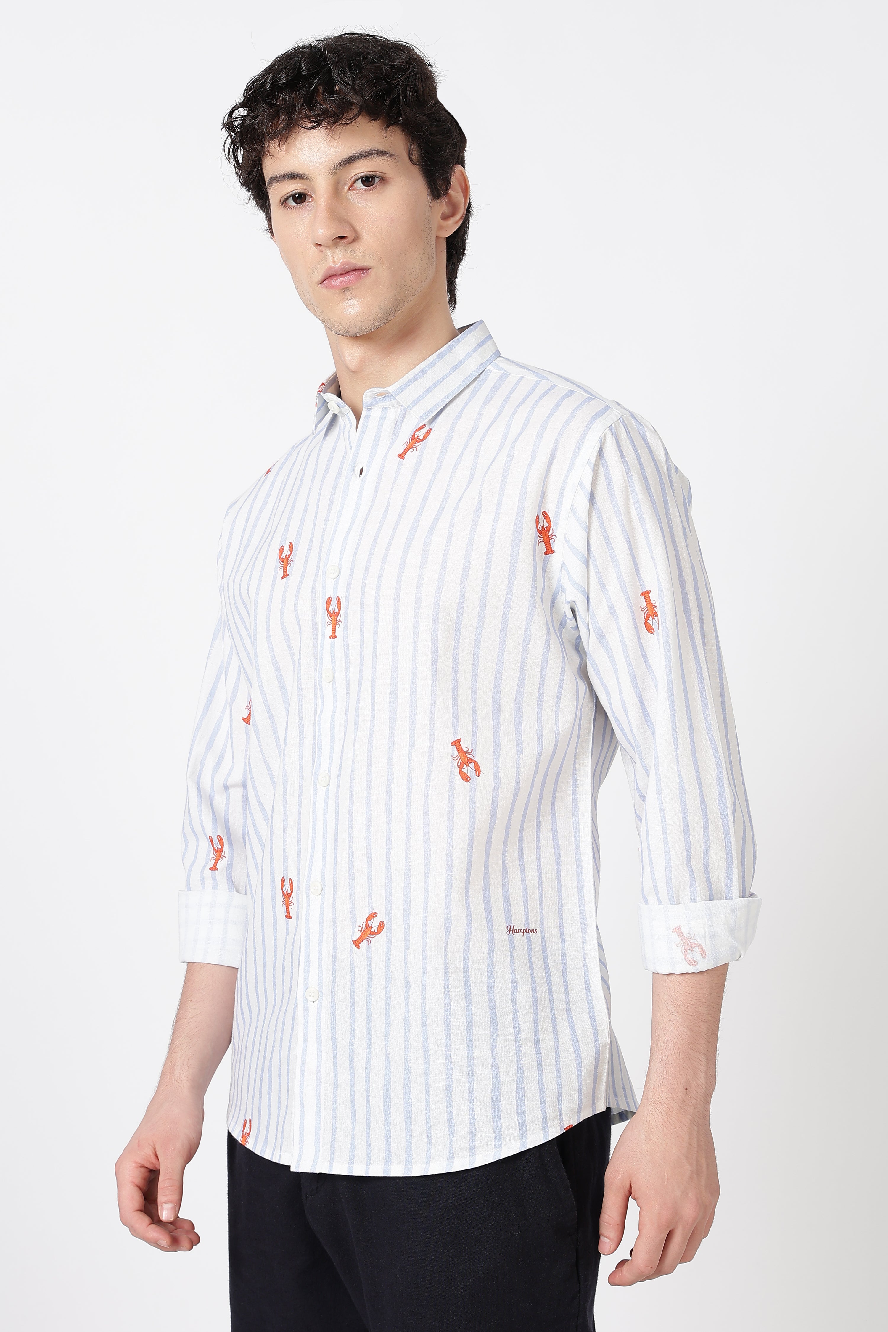 Lobster Tide Cotton Regular Fit Sky Blue Printed Shirt
