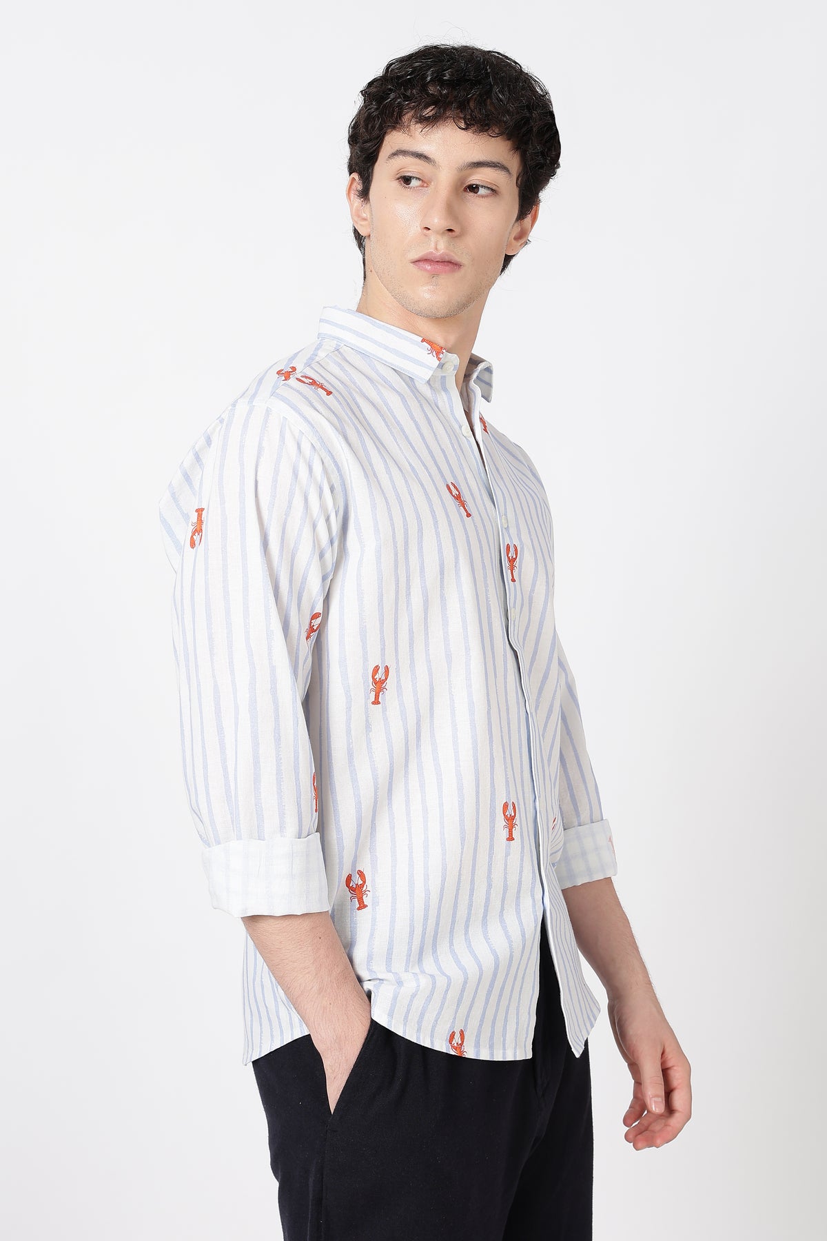 Lobster Tide Cotton Regular Fit Sky Blue Printed Shirt