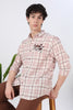 Café Corner Cotton Regular Fit Pink Checkered Embroidered Shirt