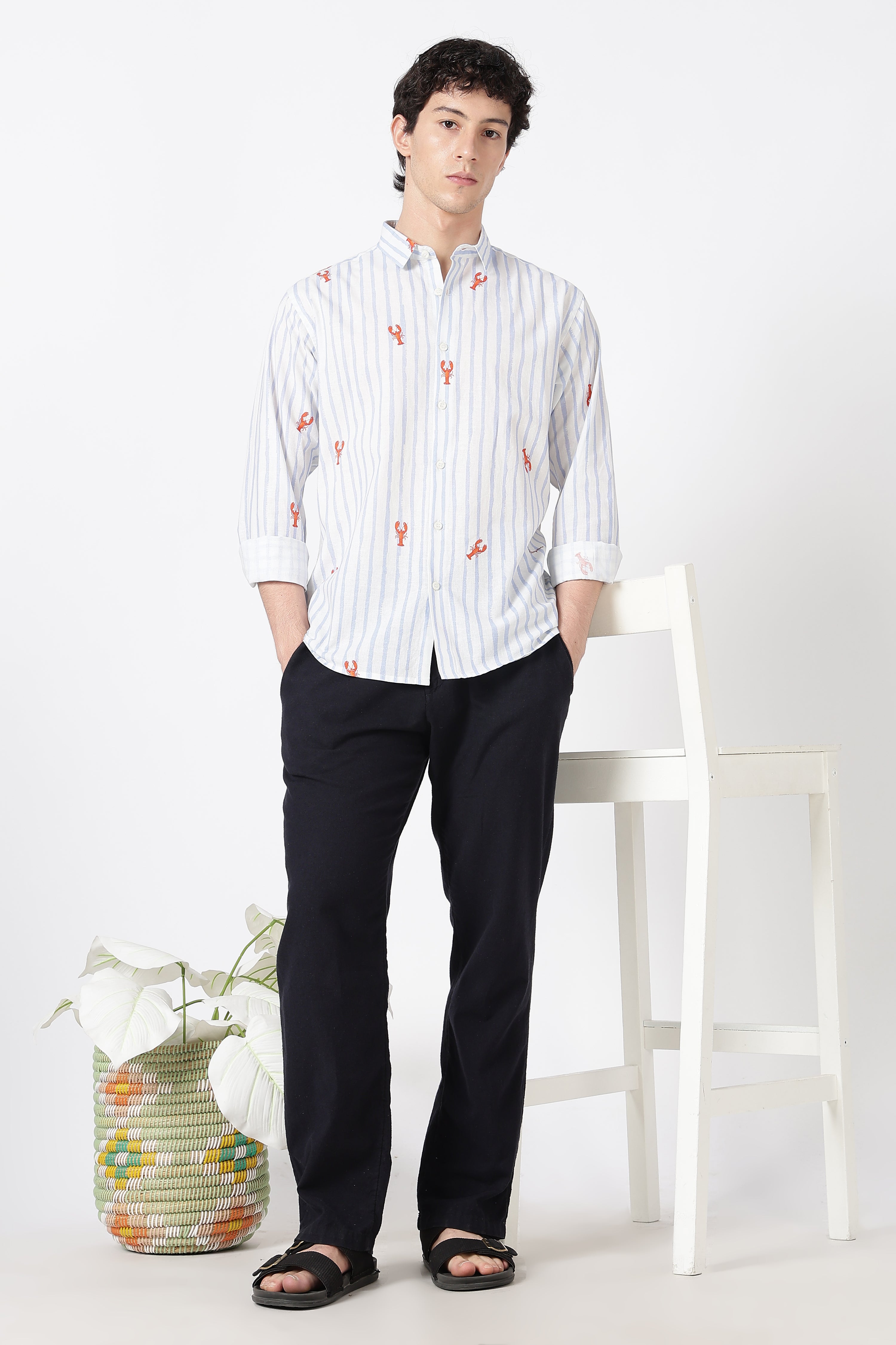 Lobster Tide Cotton Regular Fit Sky Blue Printed Shirt