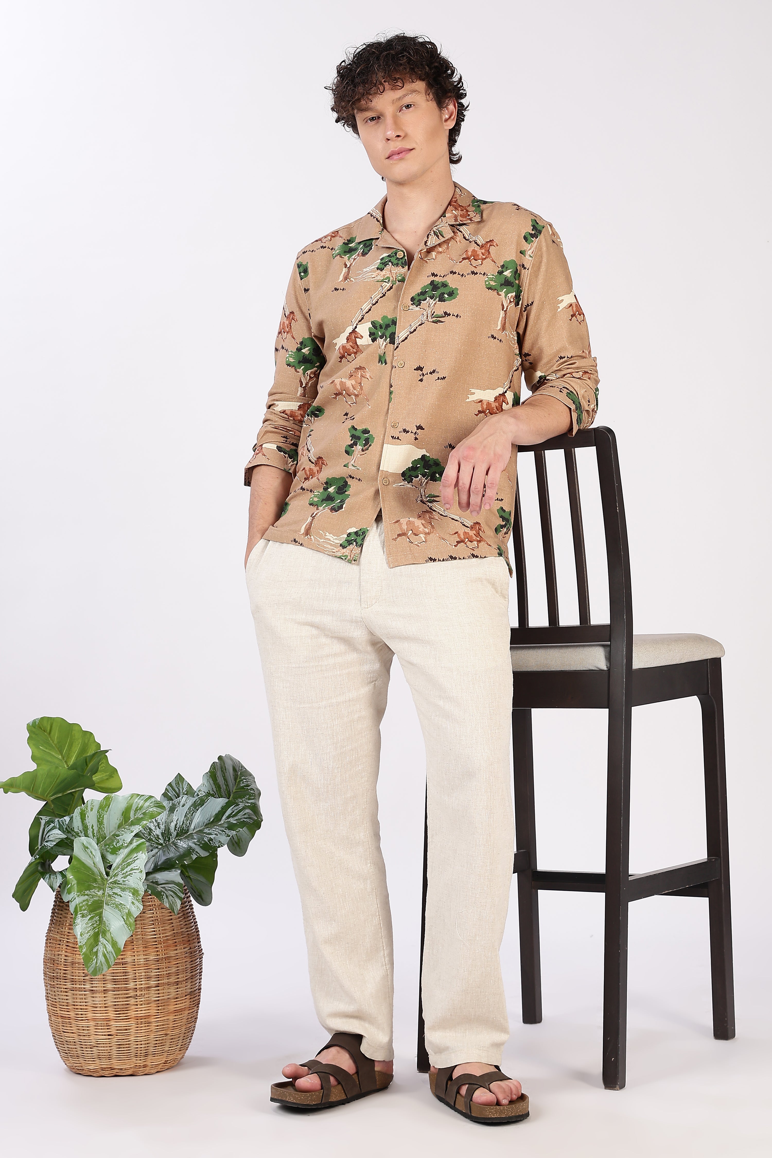 Wild Trail Cotton Box Fit Brown Printed Shirt