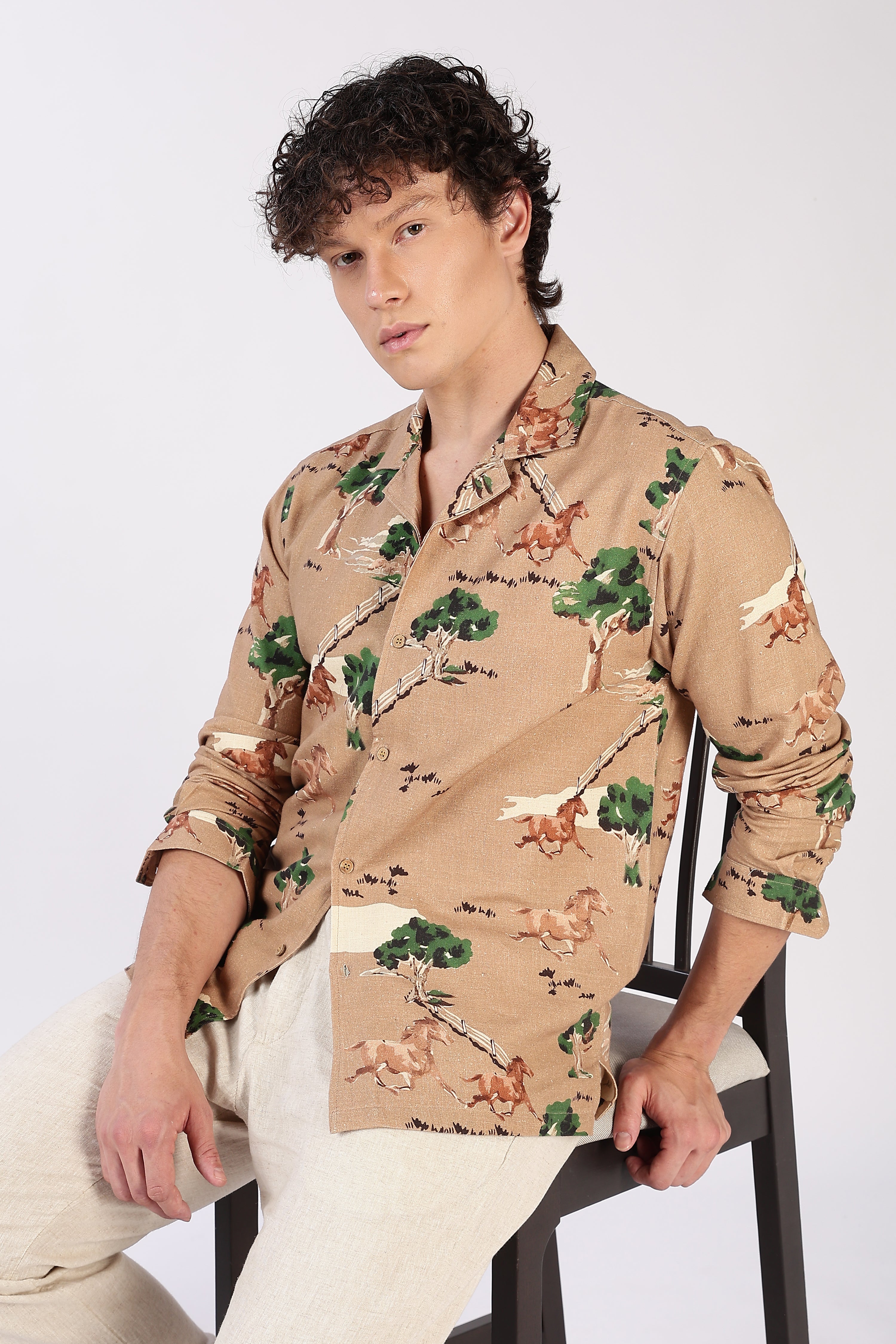 Wild Trail Cotton Box Fit Brown Printed Shirt