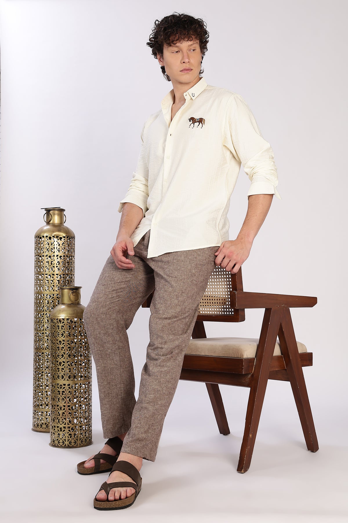 Polo Crest Cotton Regular Fit Beige Striped Shirt