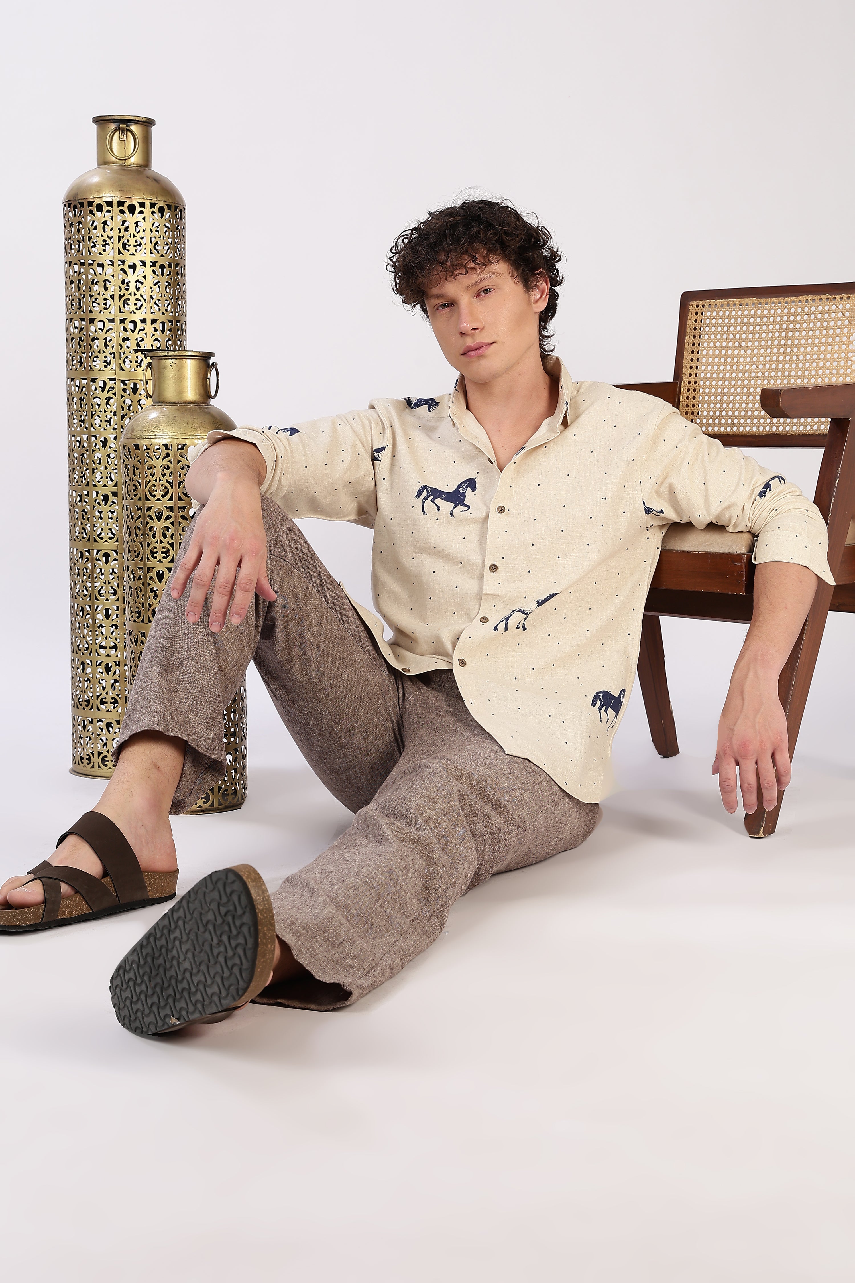 Desert Horse Motif Printed Cotton Shirt