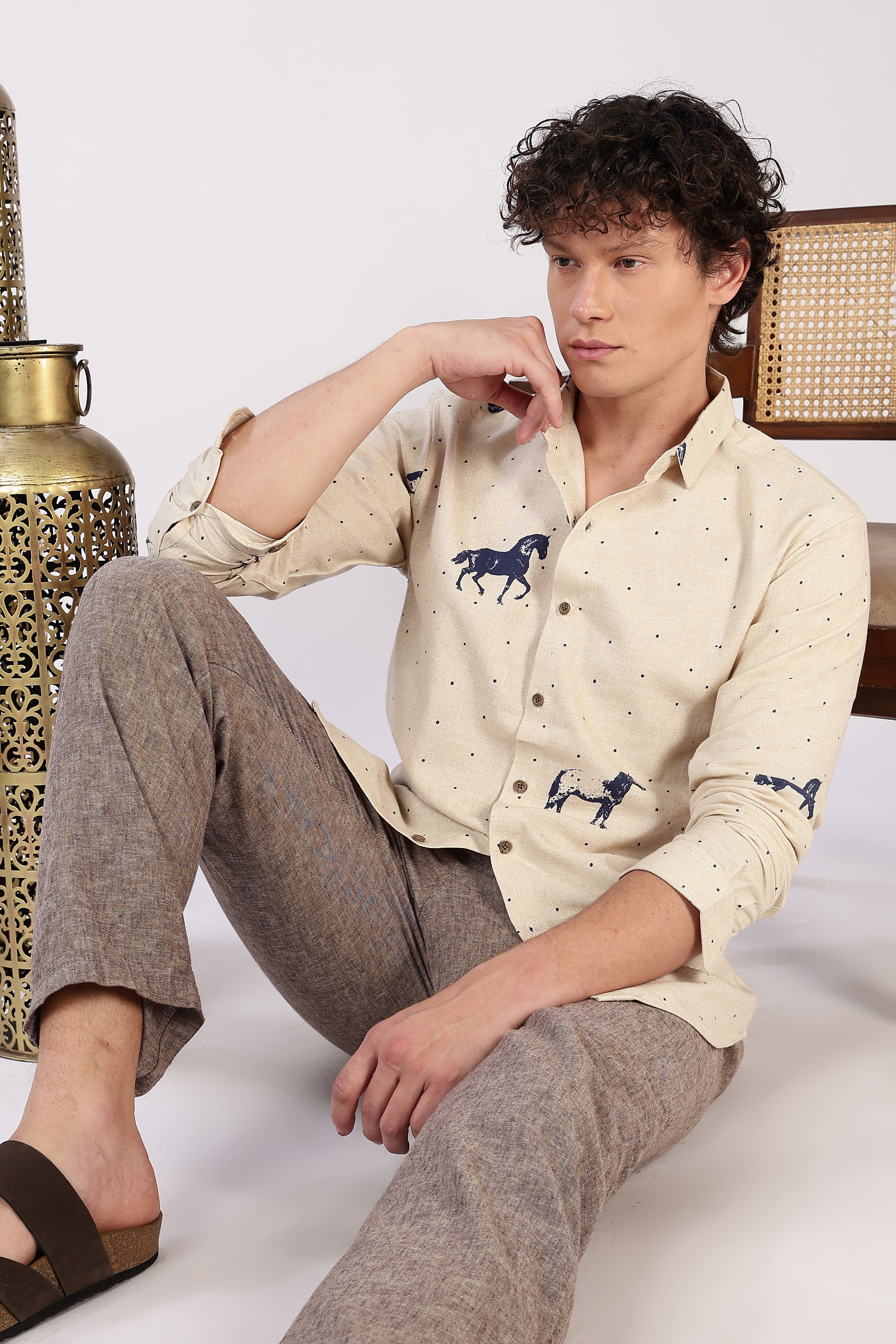 Desert Horse Motif Printed Cotton Shirt
