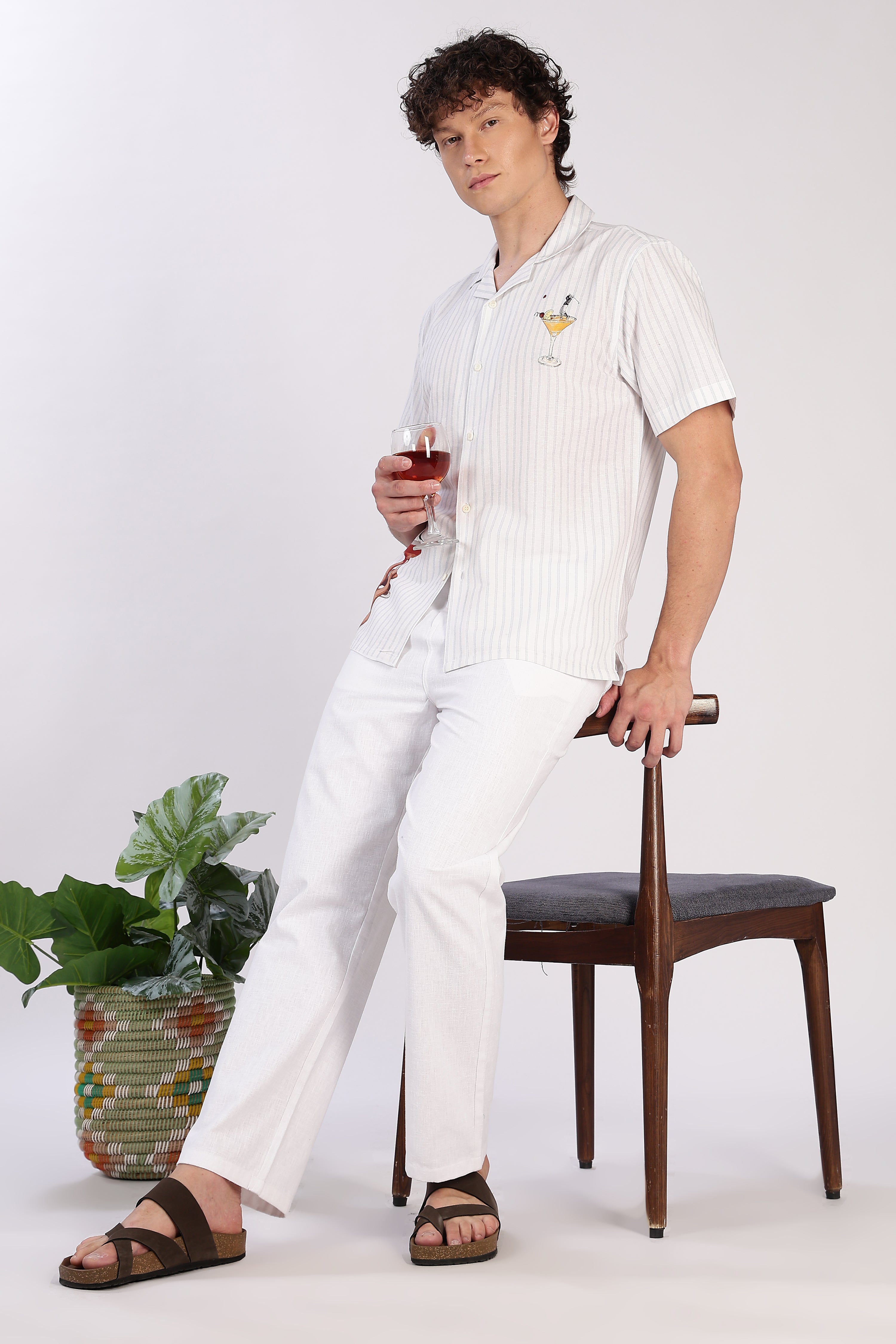 Skyfall Spritz Cotton Box Fit White Printed Striped Shirt