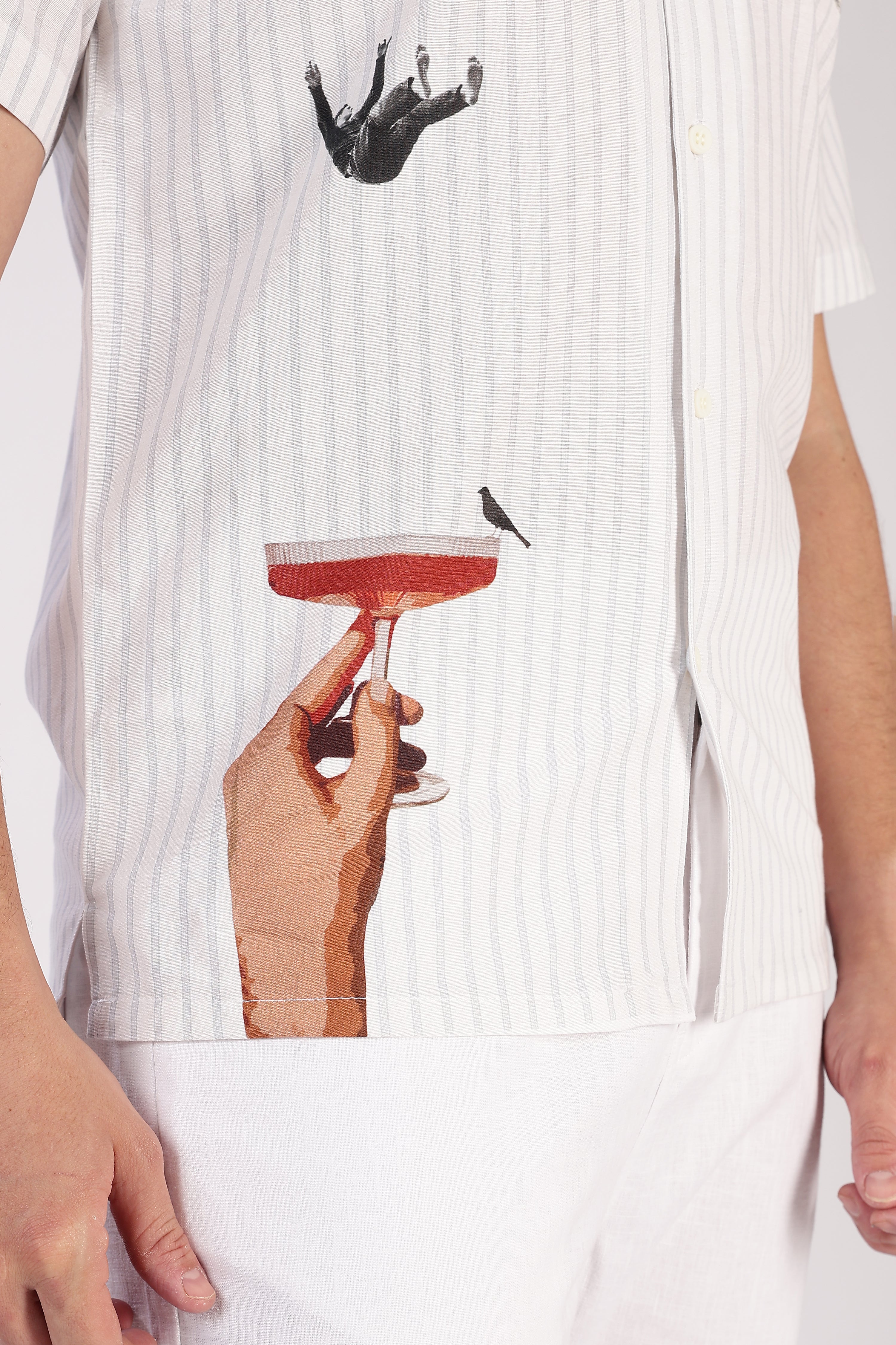 Skyfall Spritz Cotton Box Fit White Printed Striped Shirt