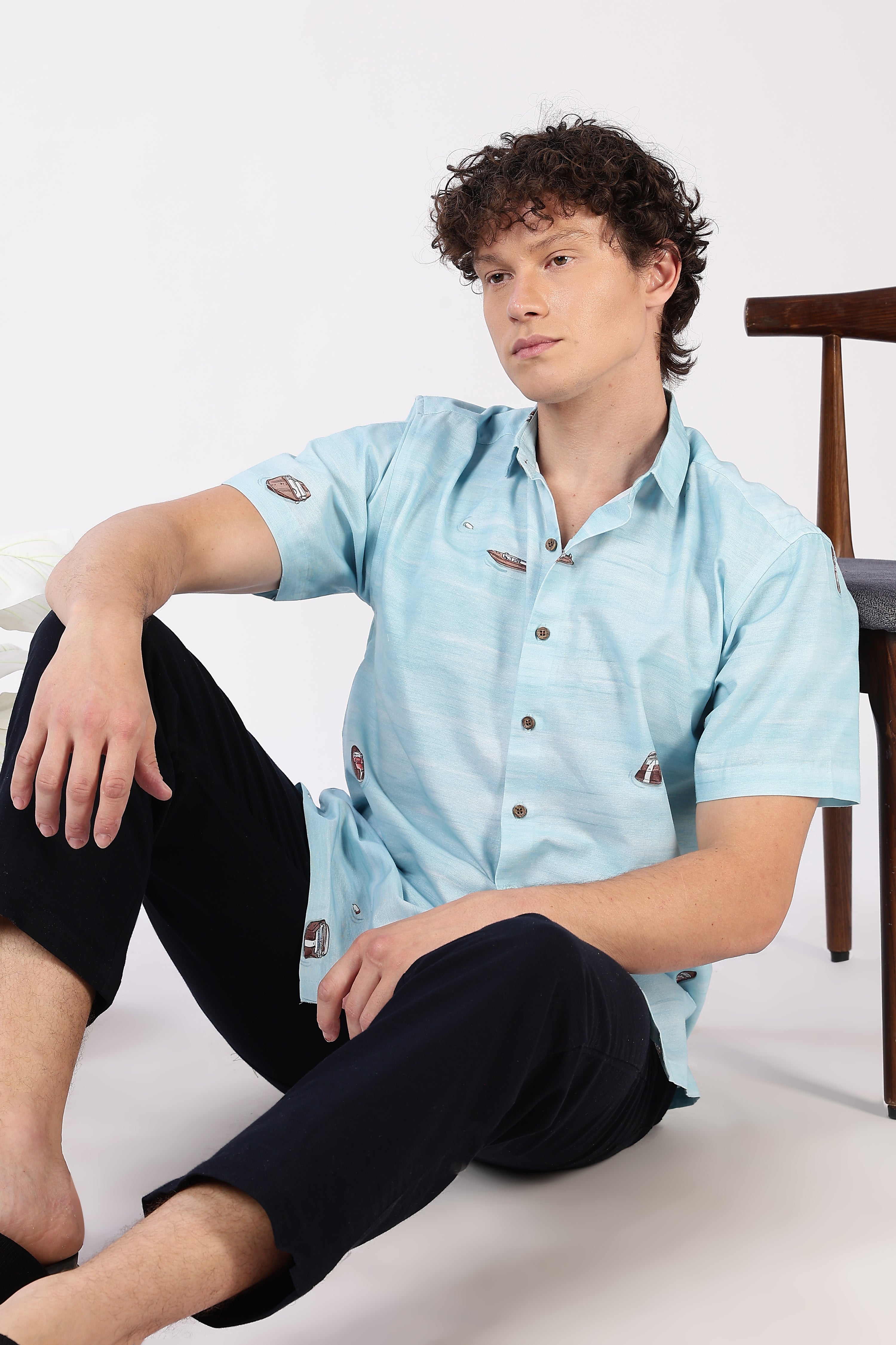 Aqua Drift Boat Printed Resort Shirt