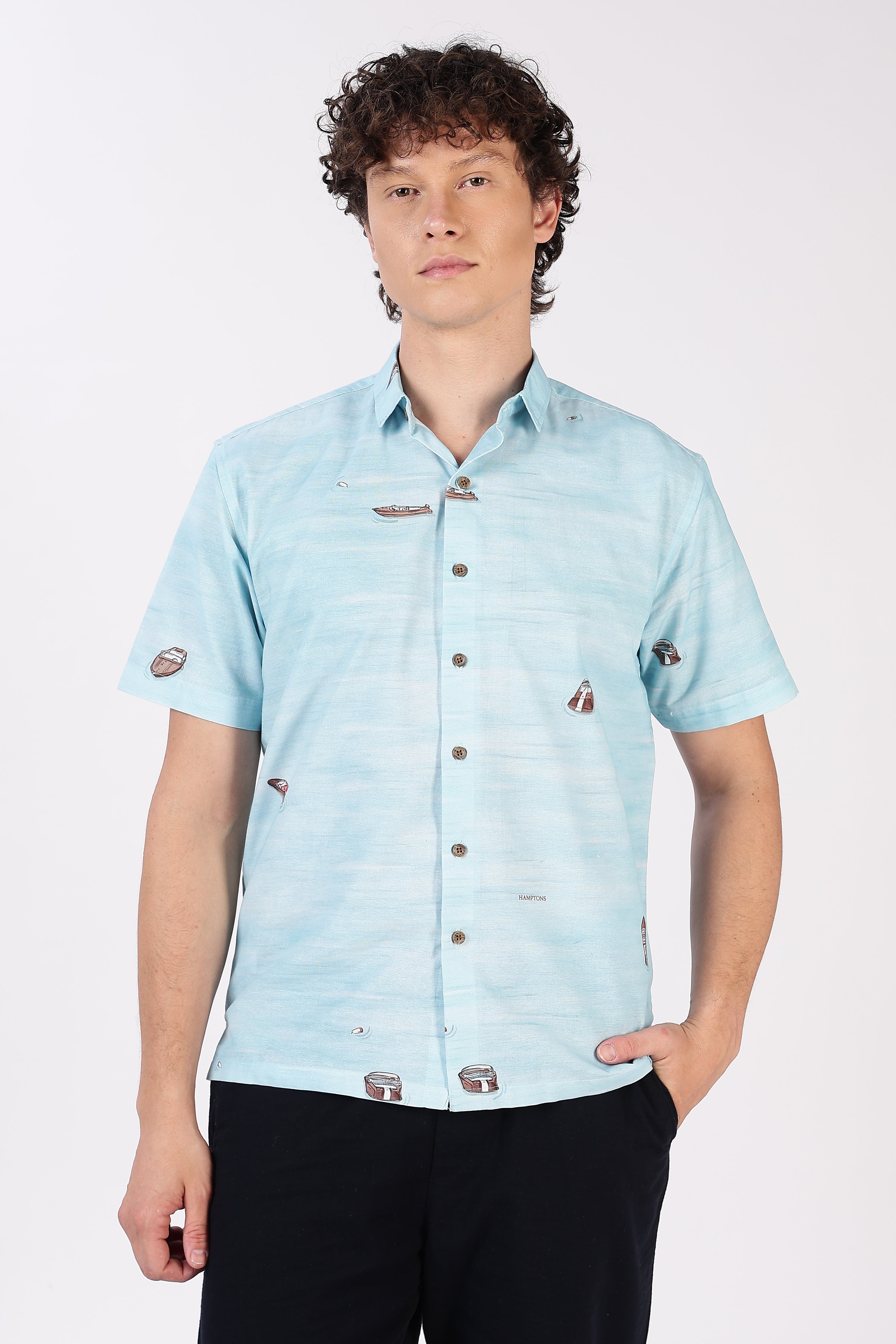 Aqua Drift Boat Printed Resort Shirt