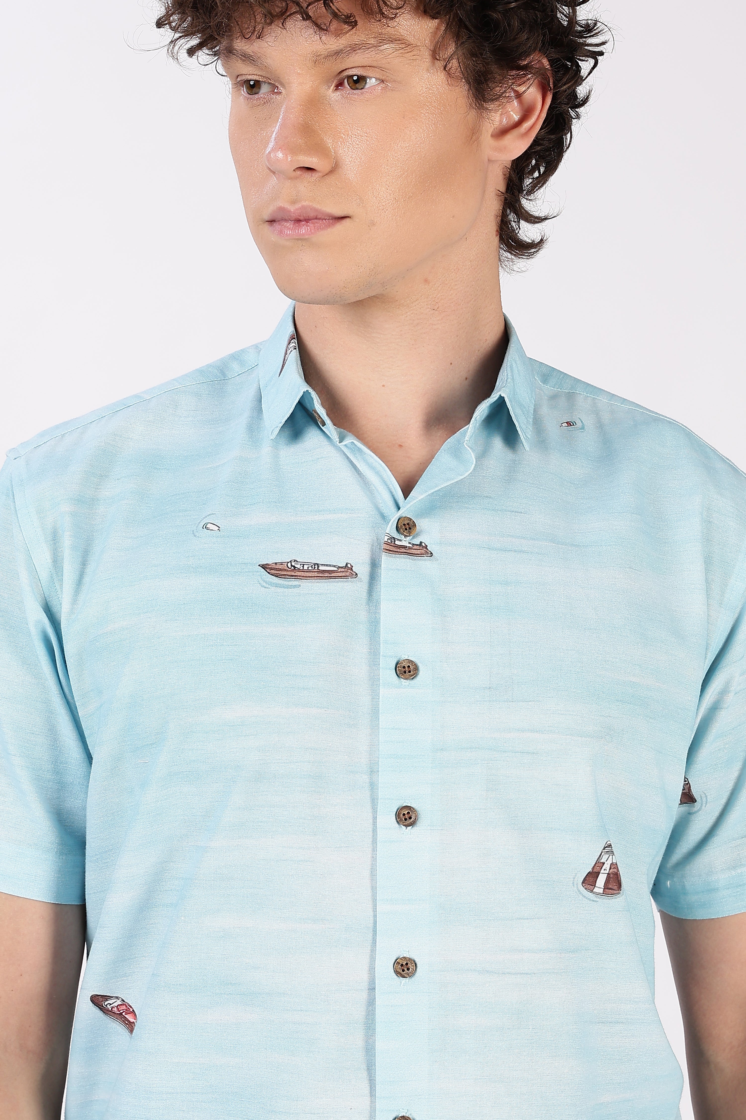 Aqua Drift Boat Printed Resort Shirt
