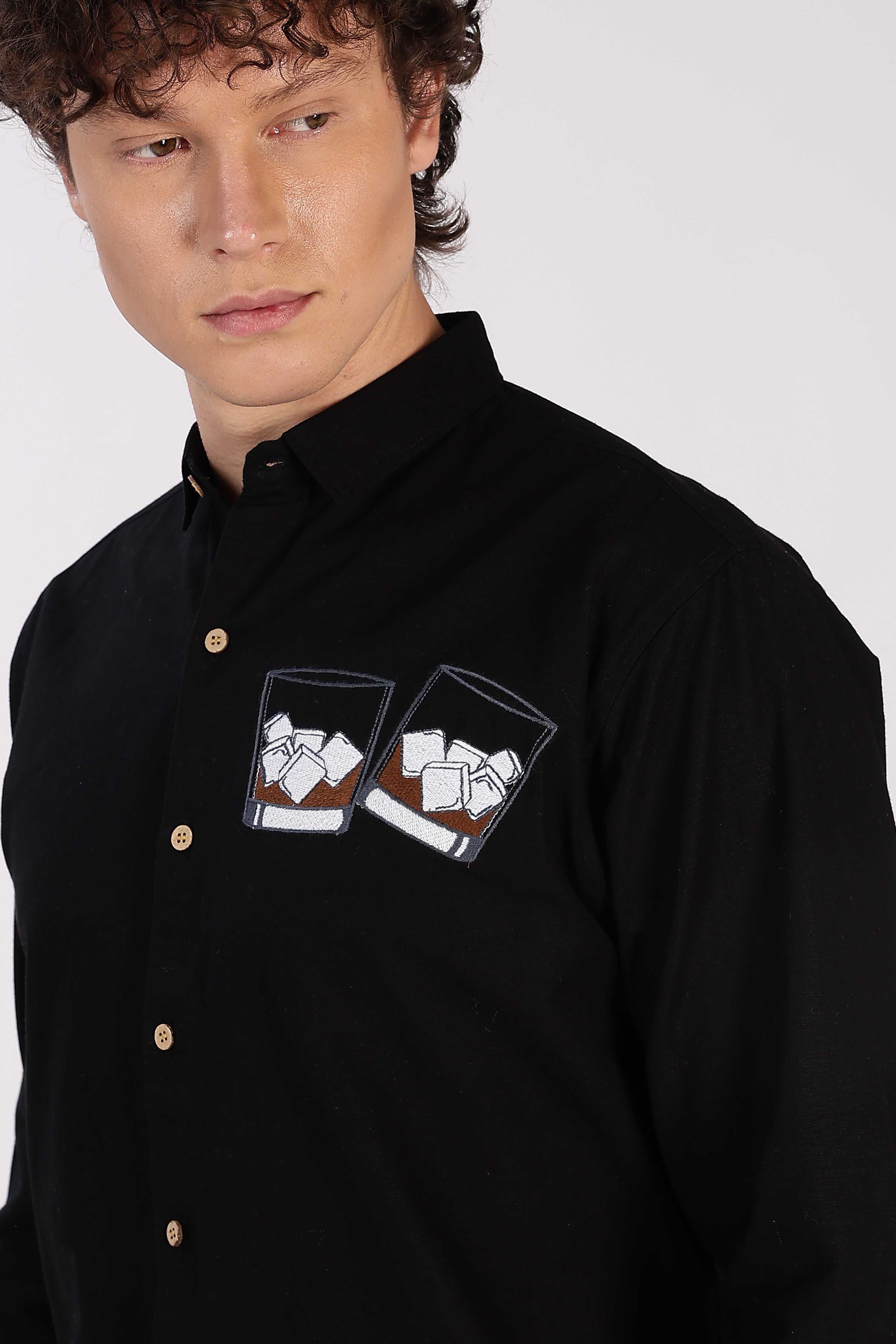 Whiskey Tales Black Embroidered Shirt