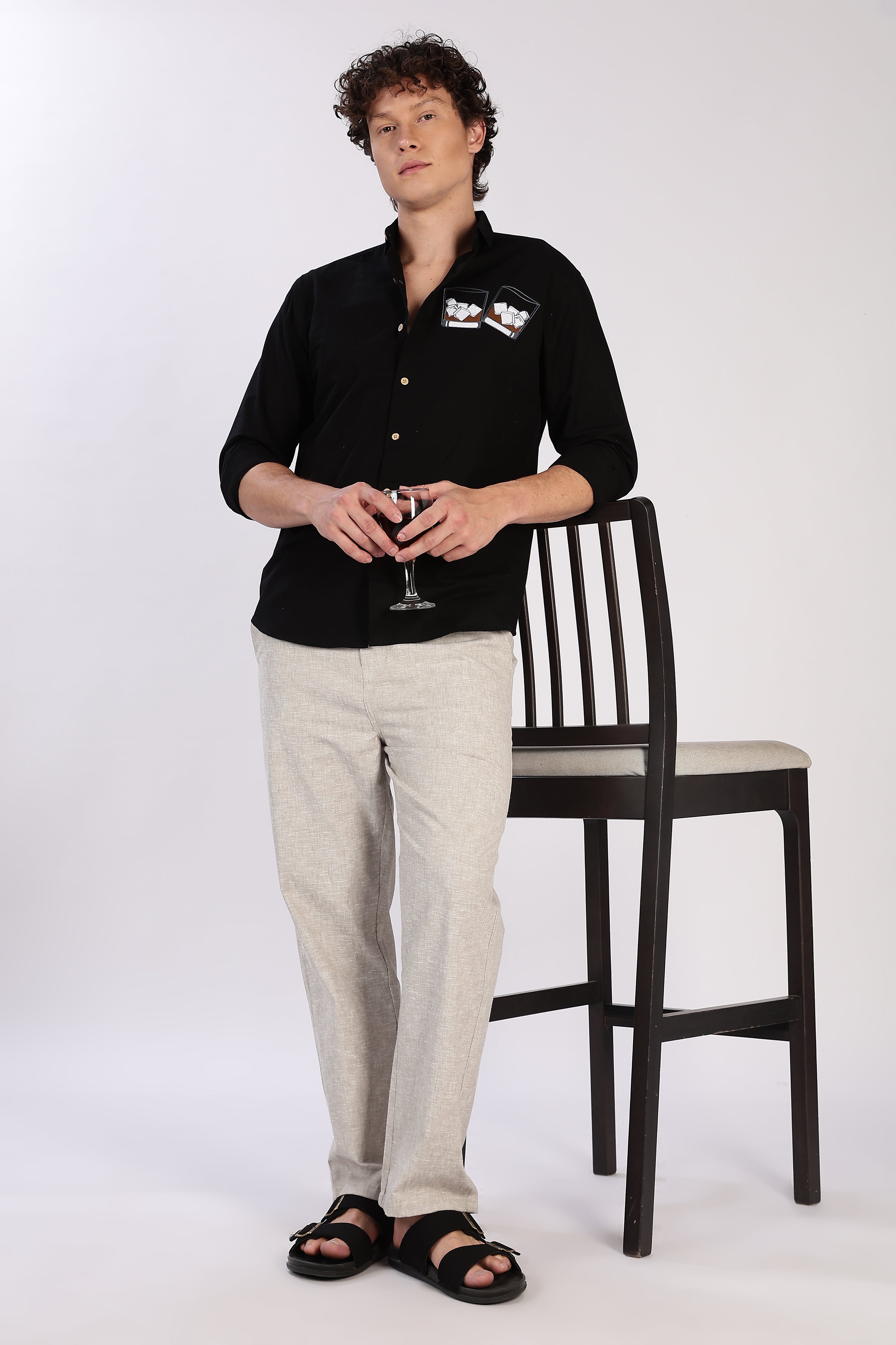 Whiskey Tales Black Embroidered Shirt