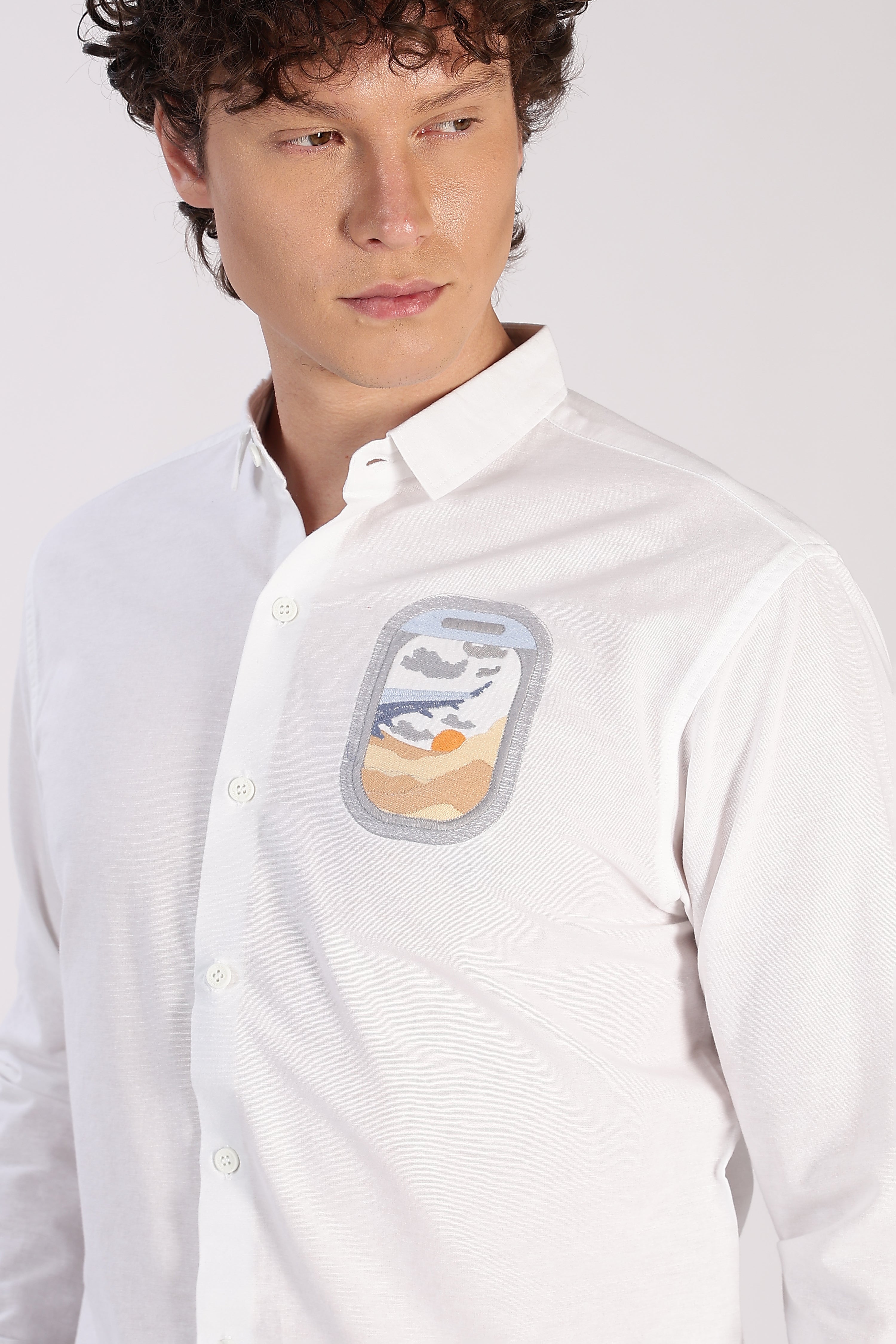 Arctic White Wanderlust Embroidered Shirt