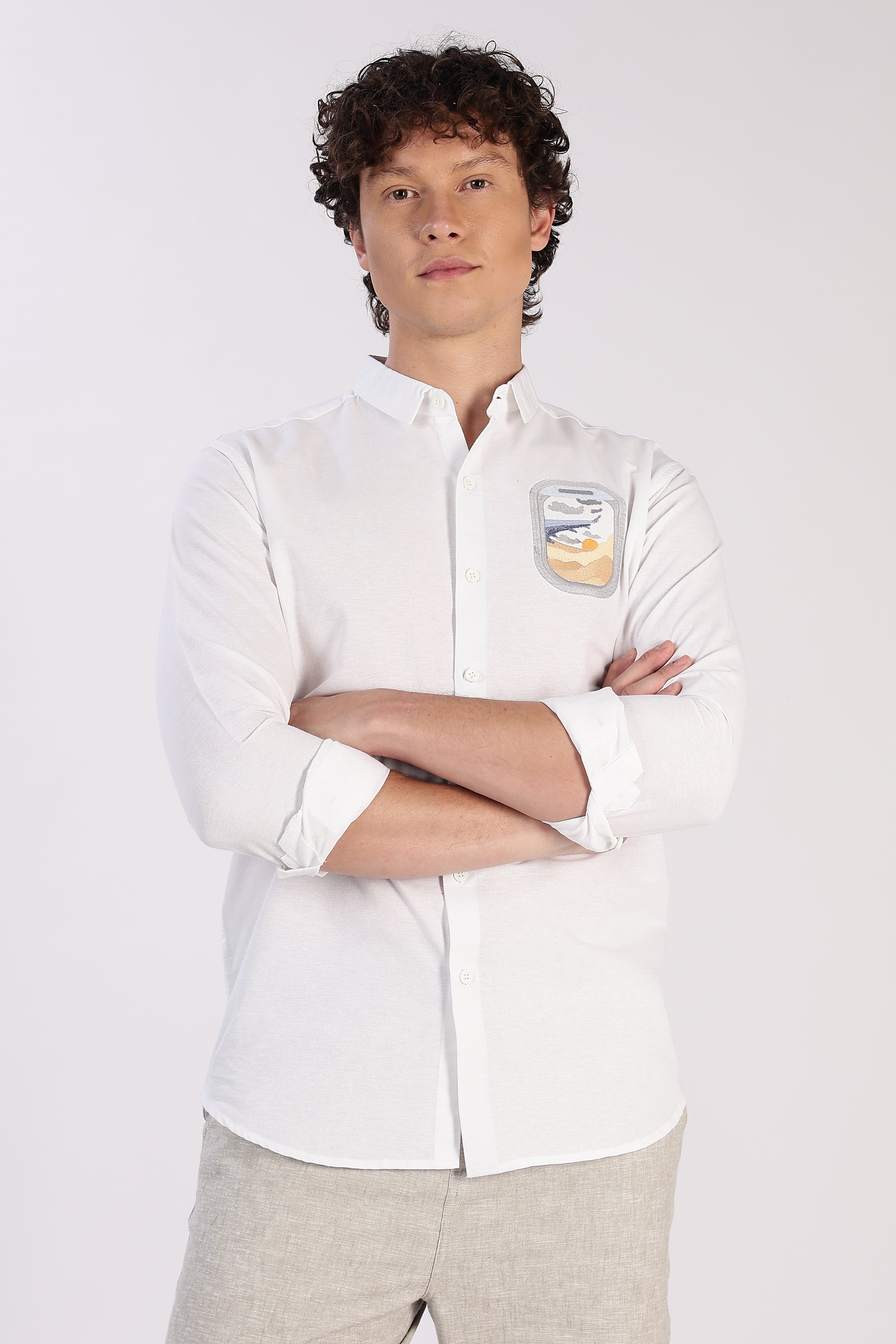 Arctic White Wanderlust Embroidered Shirt