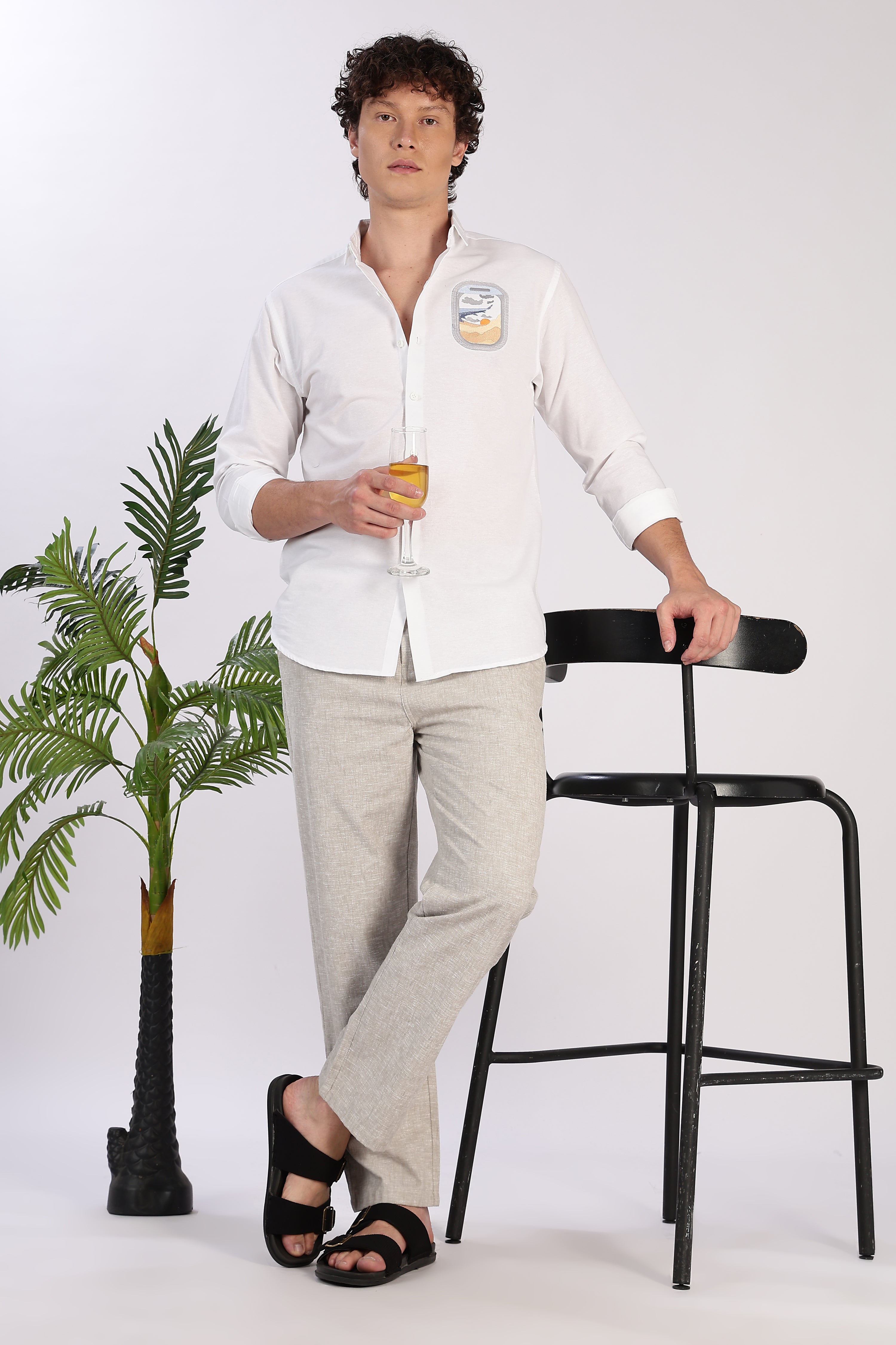 Arctic White Wanderlust Embroidered Shirt