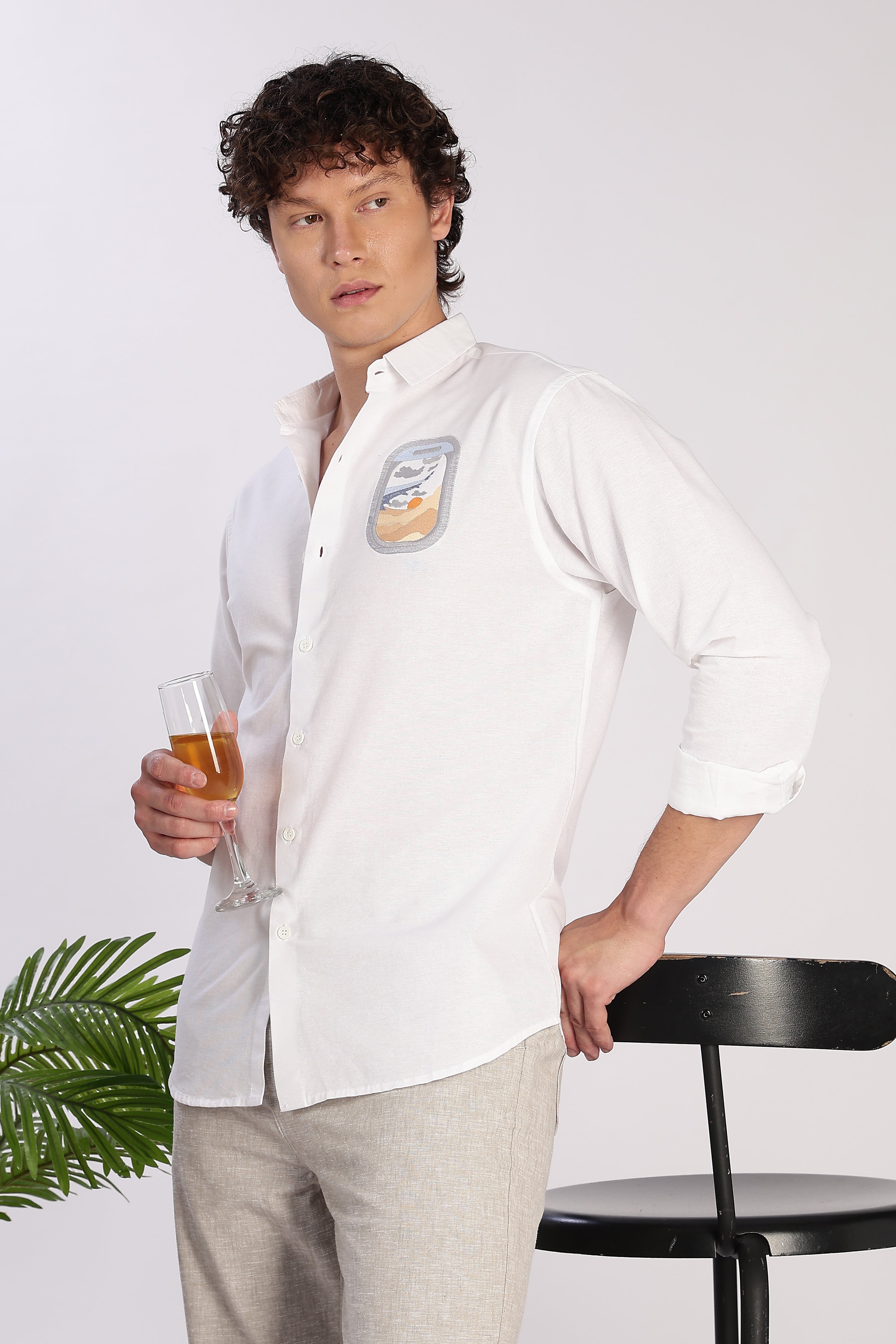 Arctic White Wanderlust Embroidered Shirt