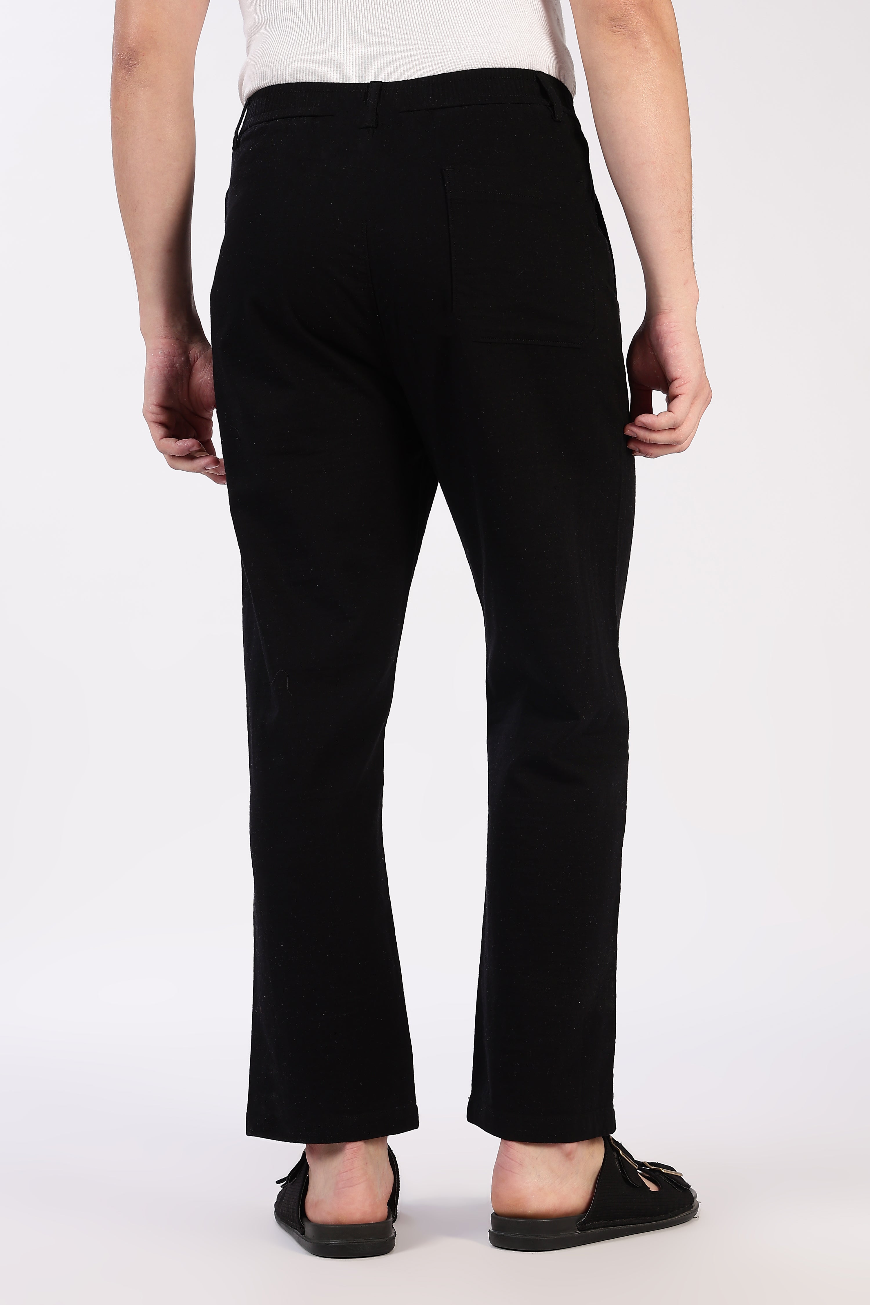 Linen-style 100% Cotton Straight Fit Jet Black Pant