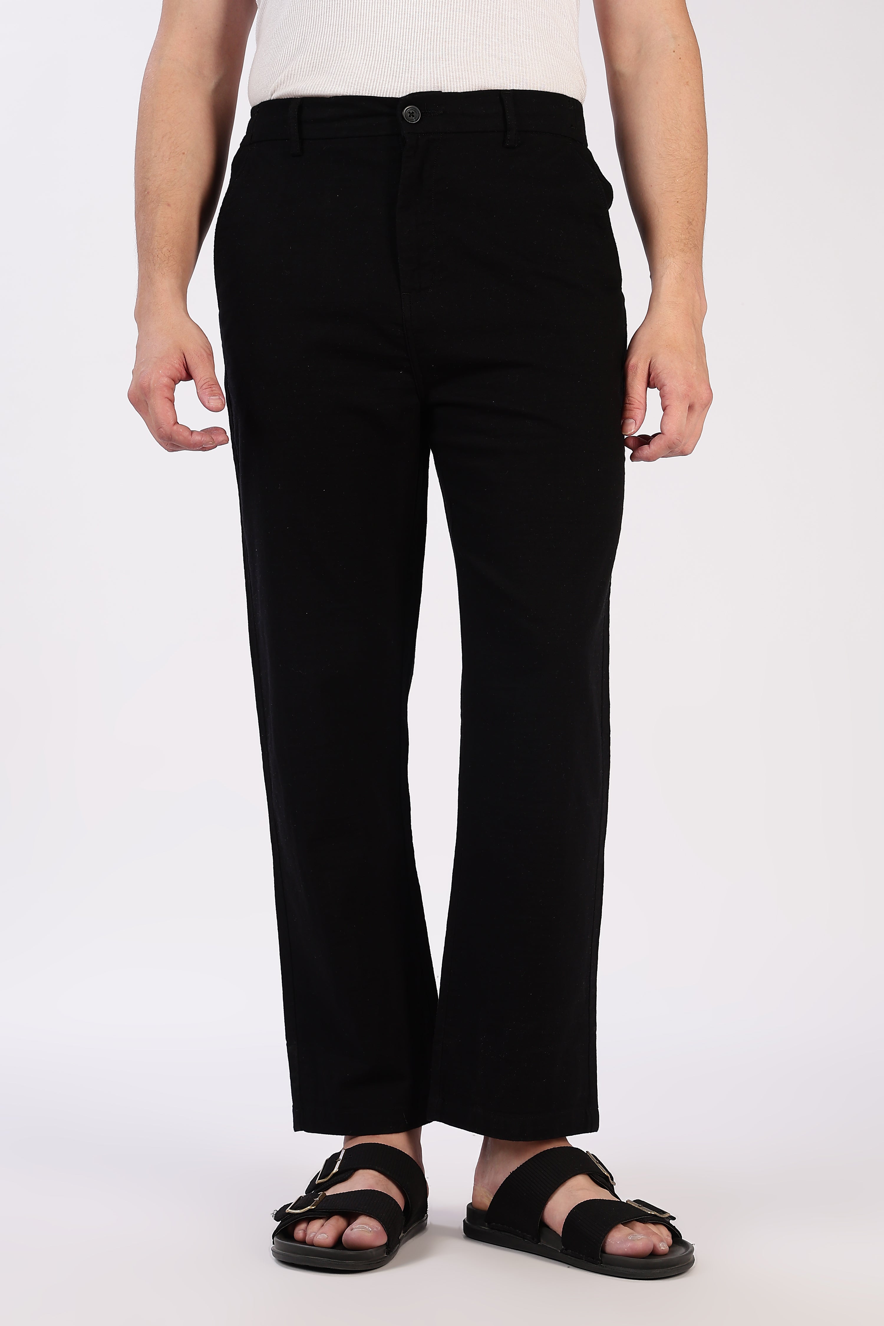 Linen-style 100% Cotton Straight Fit Jet Black Pant