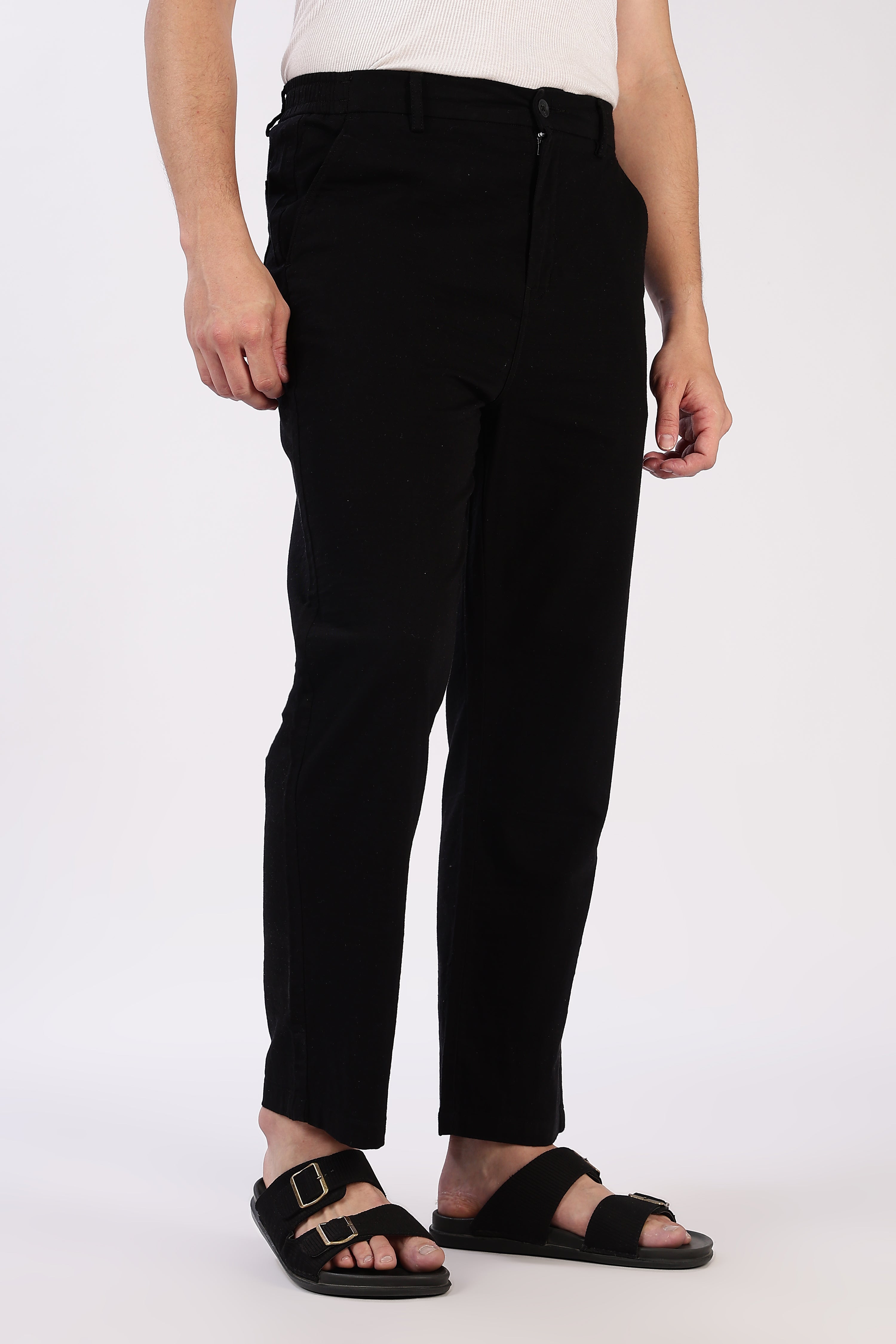 Linen-style 100% Cotton Straight Fit Jet Black Pant