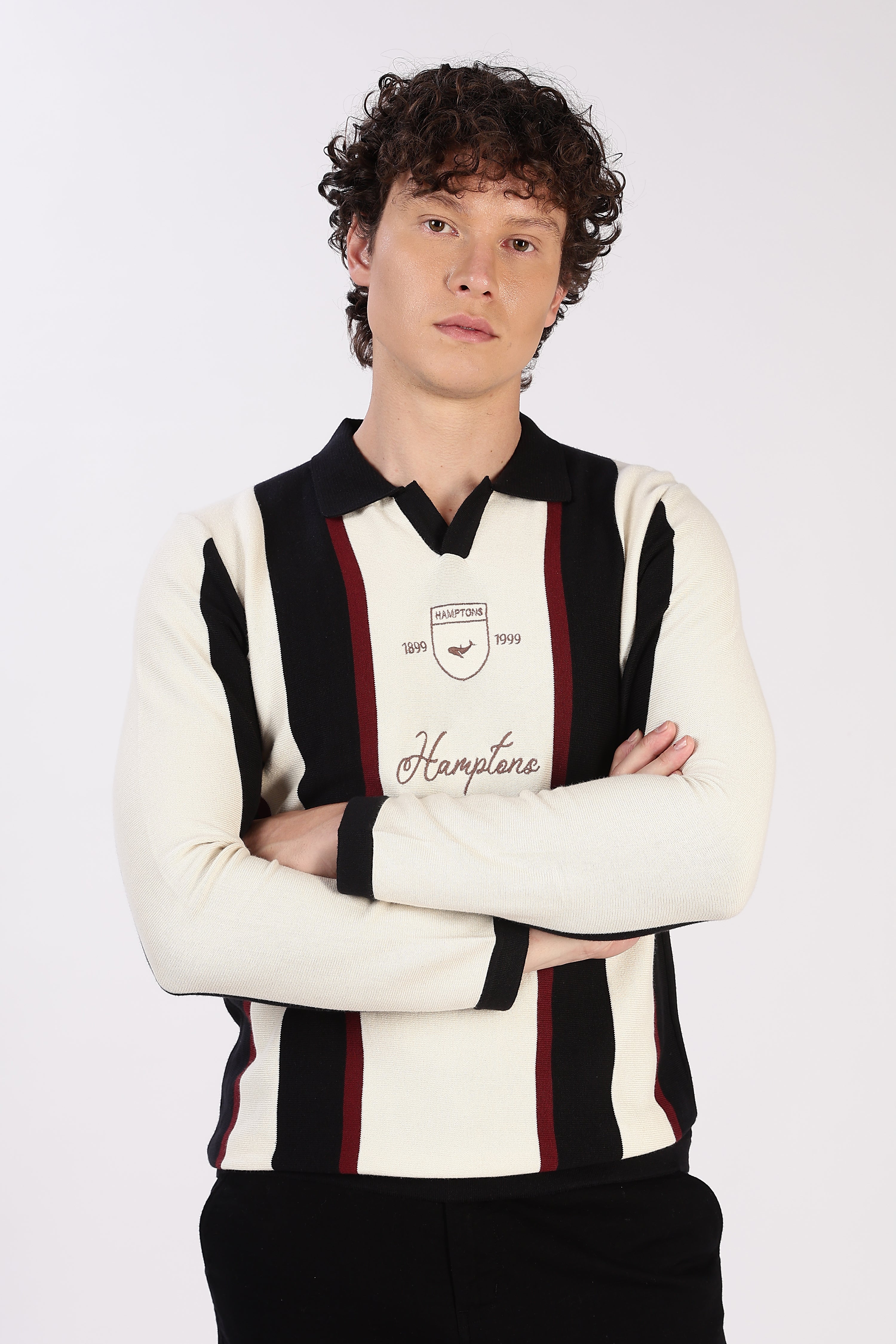 Heritage Crest Cream Striped Knit Polo