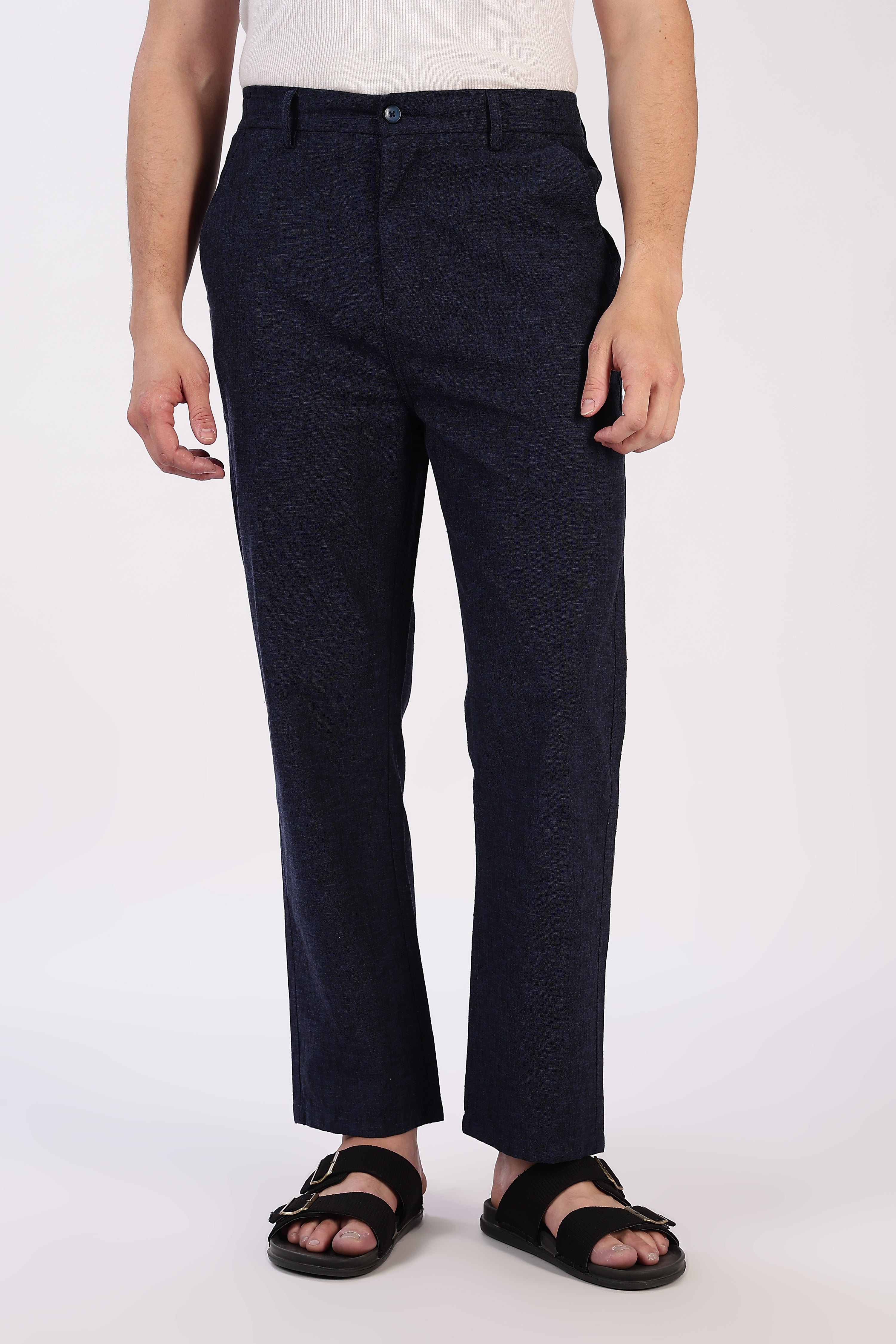Linen-style Straight Fit Navy Pant