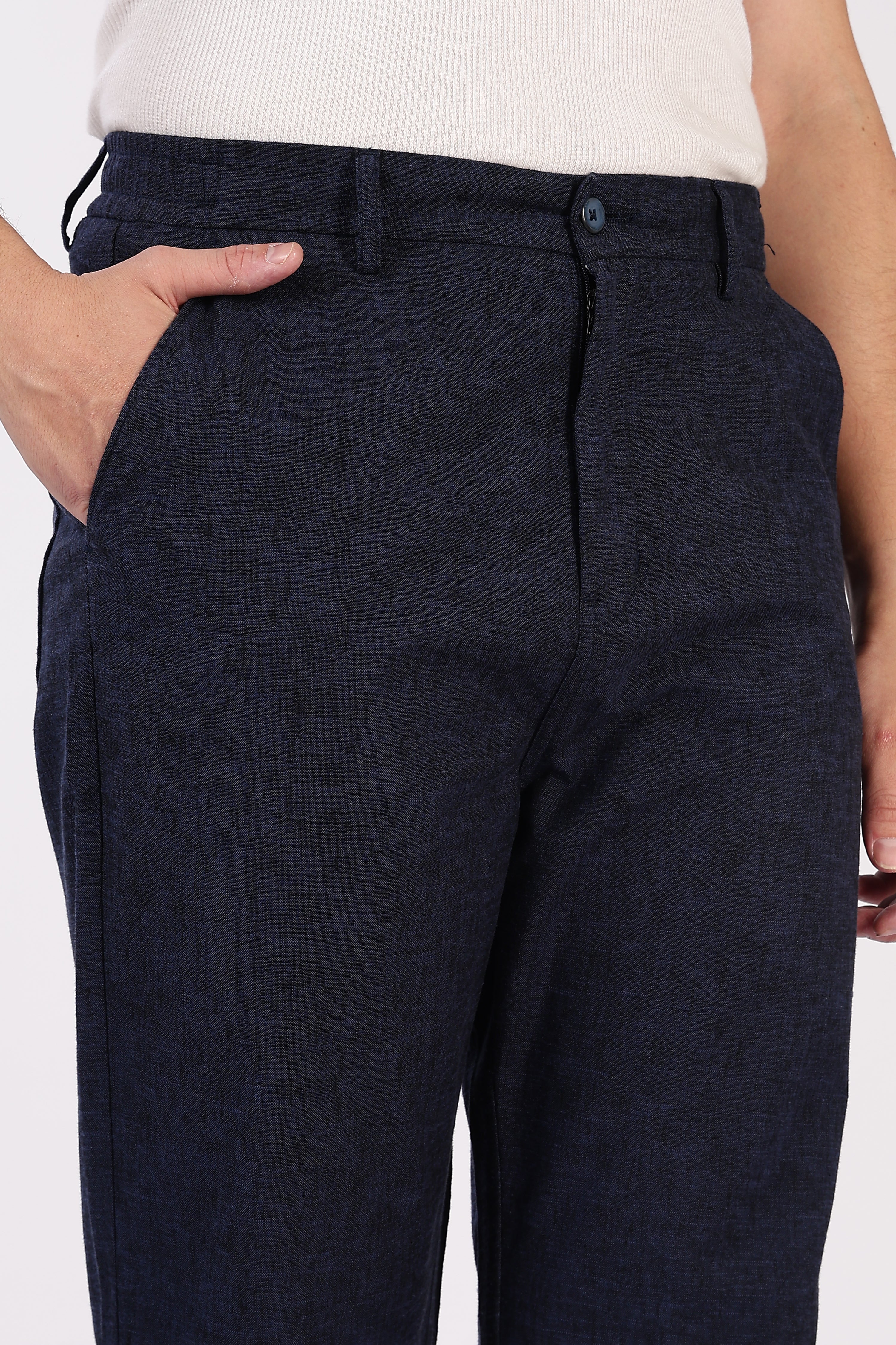 Linen-style Straight Fit Navy Pant