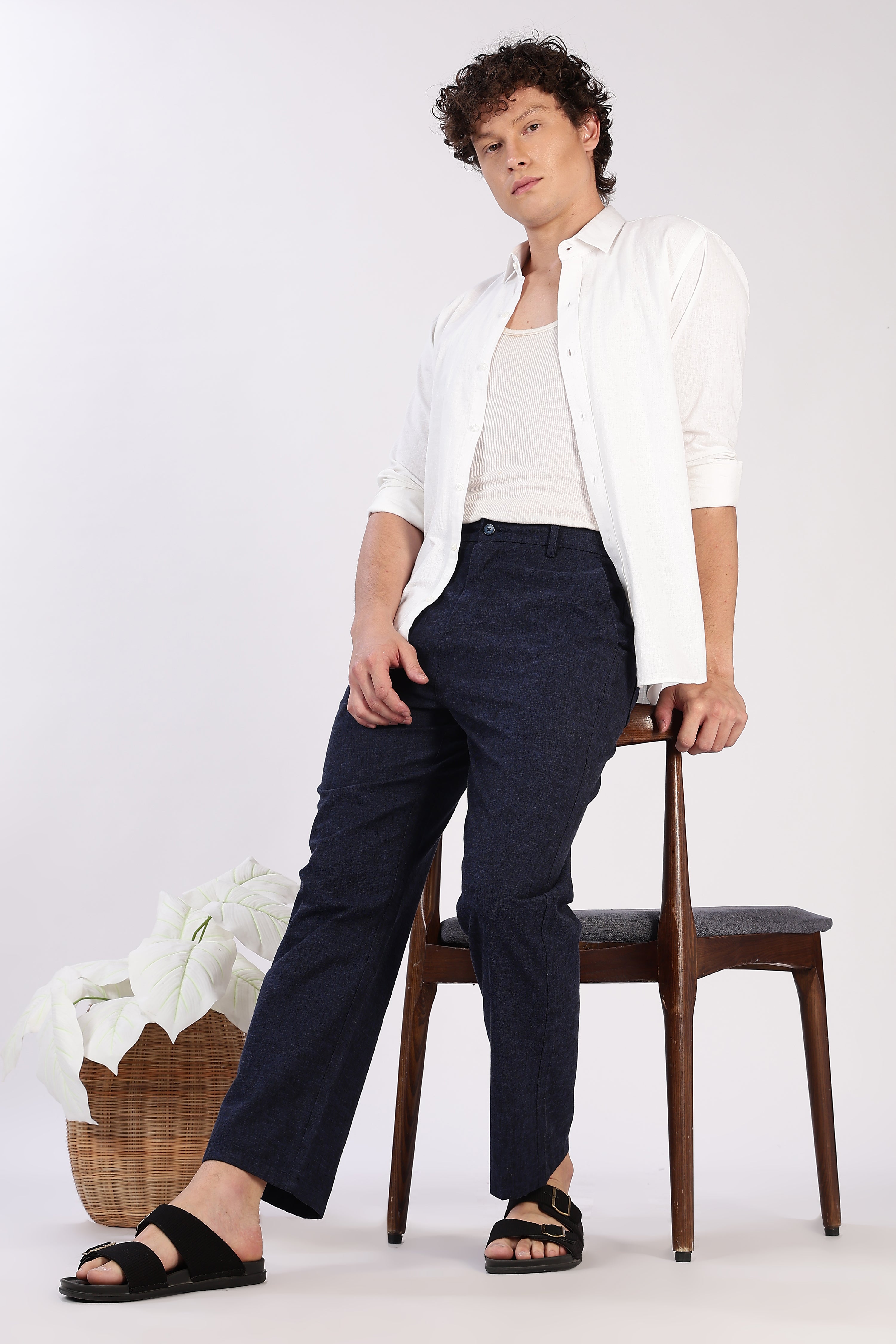Linen-style Straight Fit Navy Pant