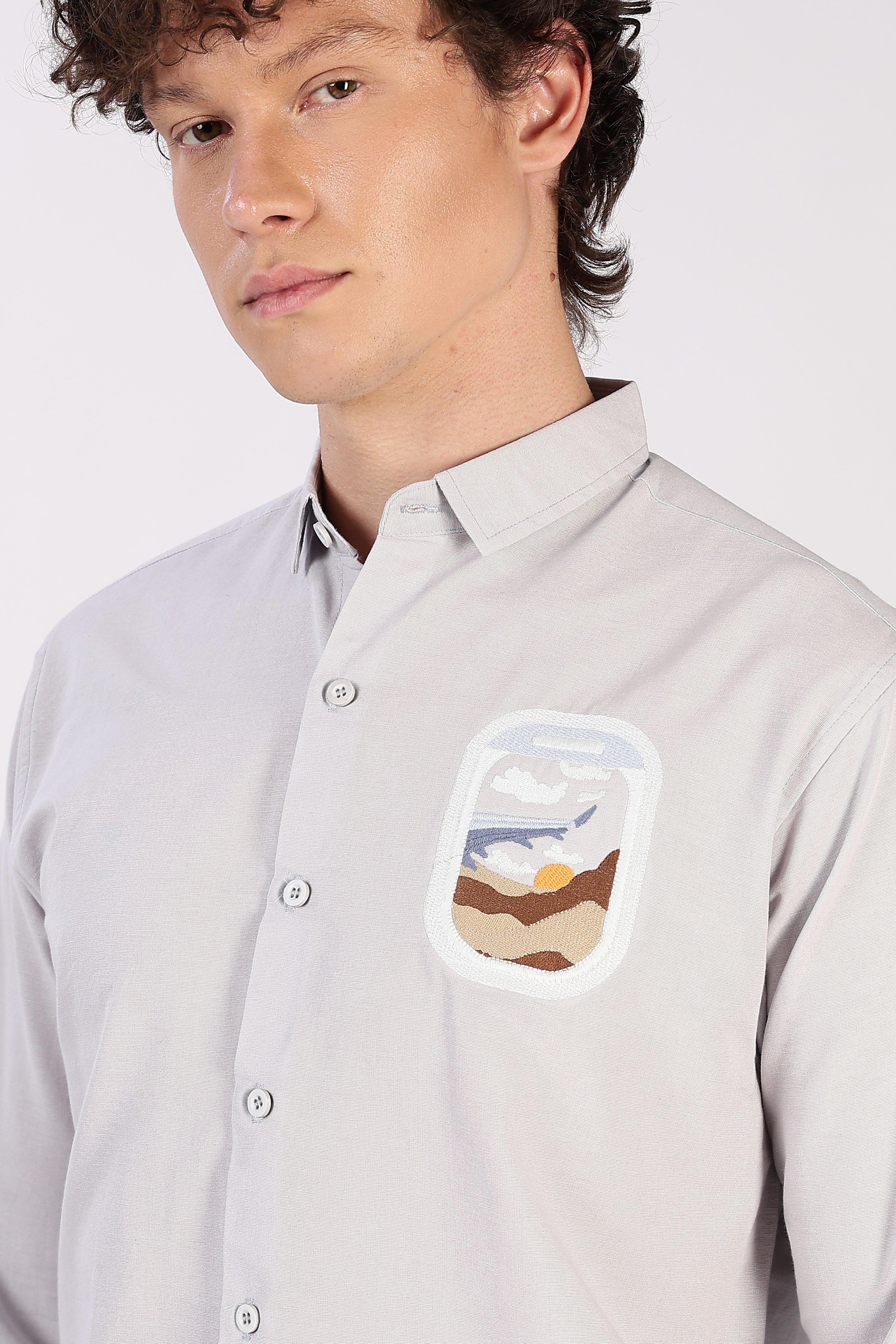 Venice Grey Wanderlust Embroidery Shirt